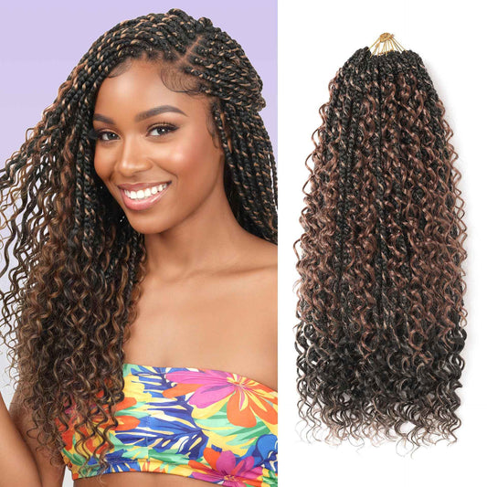 SALANNO Tornado Colorful Spirals Goddess Pre-looped Box Braid Extensions Crochet Hair for Black Women - Synthetic Boho Crochet Braids with Curly Ends(18inch, 9packs, 1B/27/30)