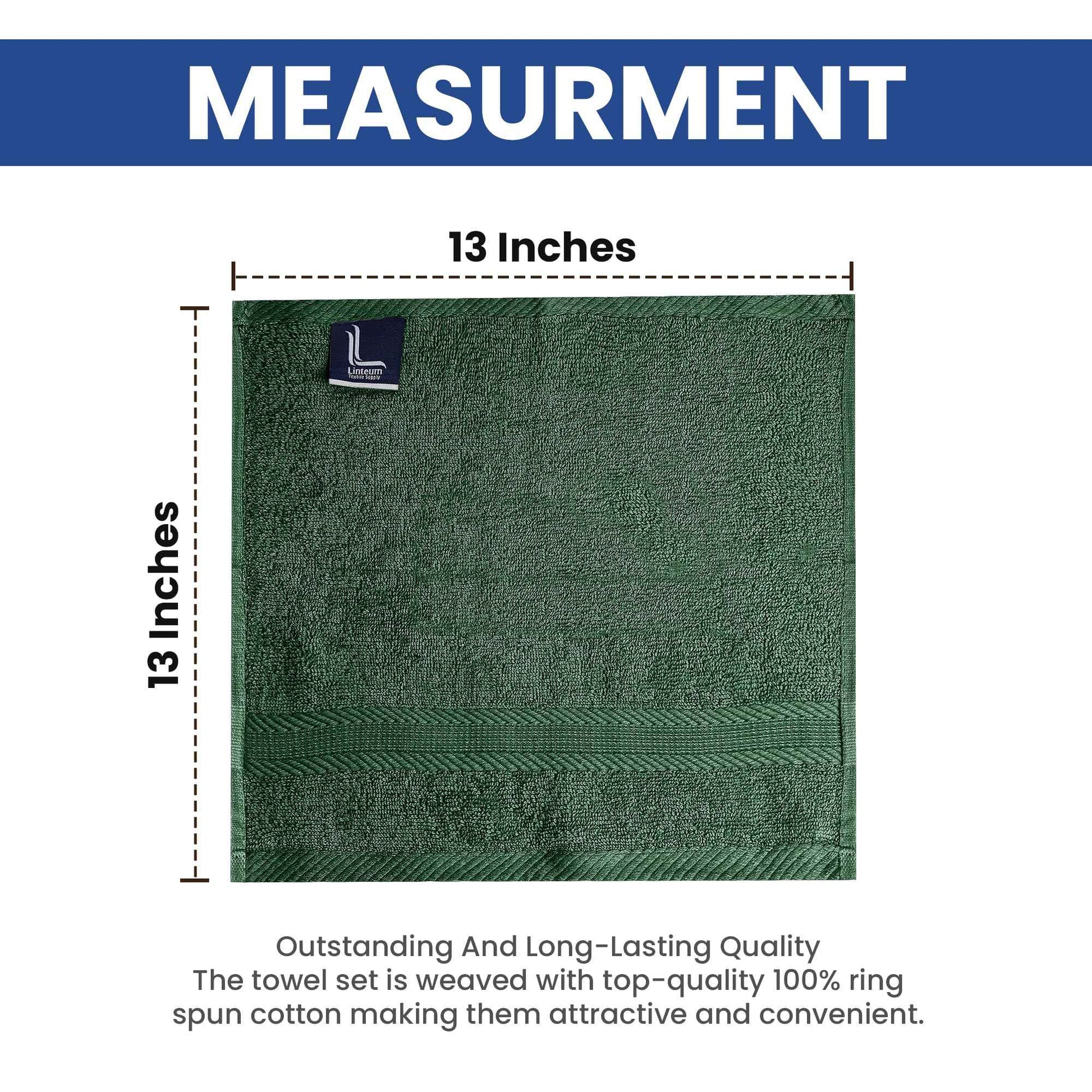 Linteum Textile Supply Premium 13x13 Washcloth (Hunter Green) – 100% Ring Spun Cotton Zero Twist Towels | Absorbent, Quick Dry, Durable for Bathroom, Spa, Gym (12 Pack)