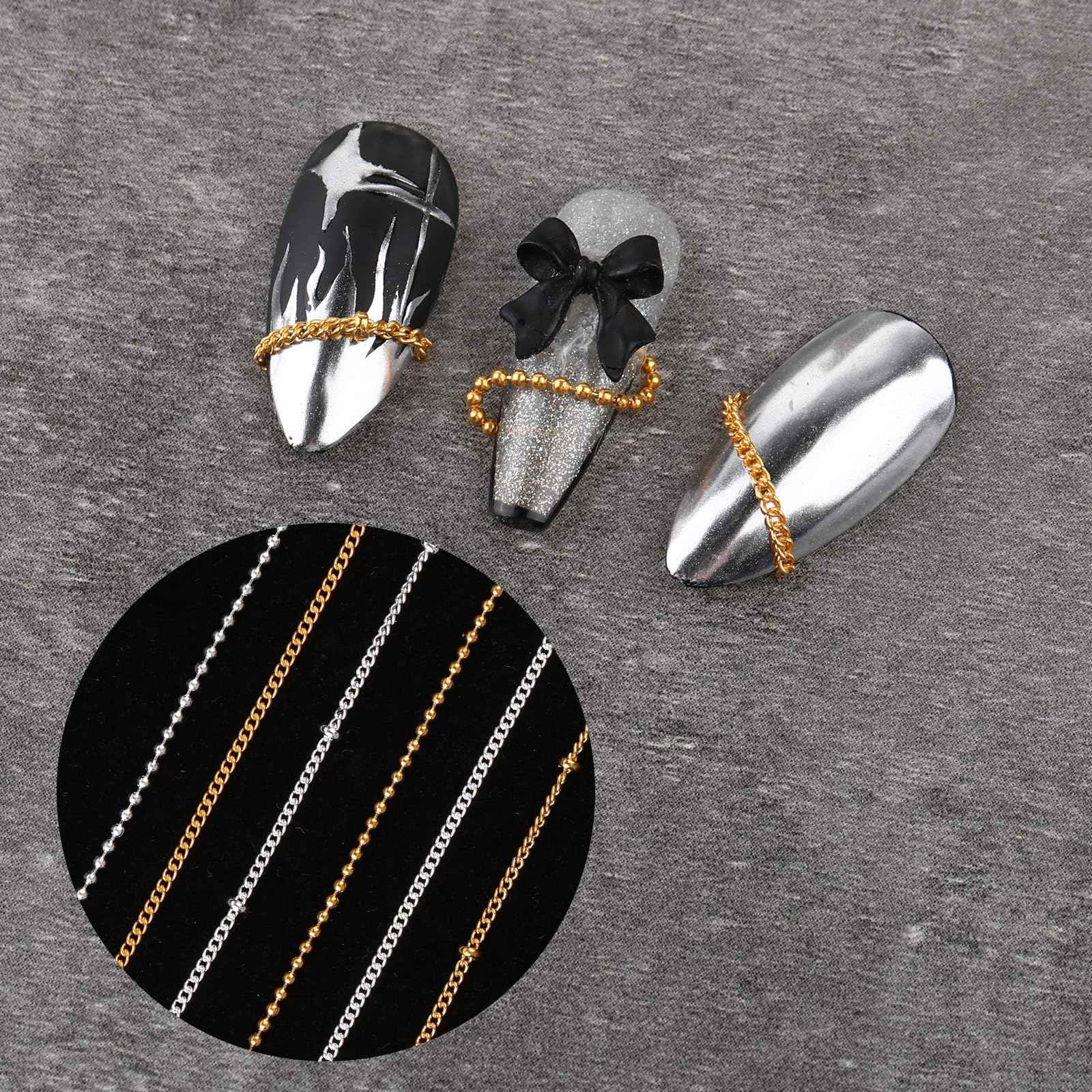 Tucnoeu 1 Box 6 Strips Nail Chains for Nail Art Gold Nail Chains Nail Art Charms Silver Chain Accessories Punk Nail Charms Nail Studs Silver Chain Accessories For Women Nail Art