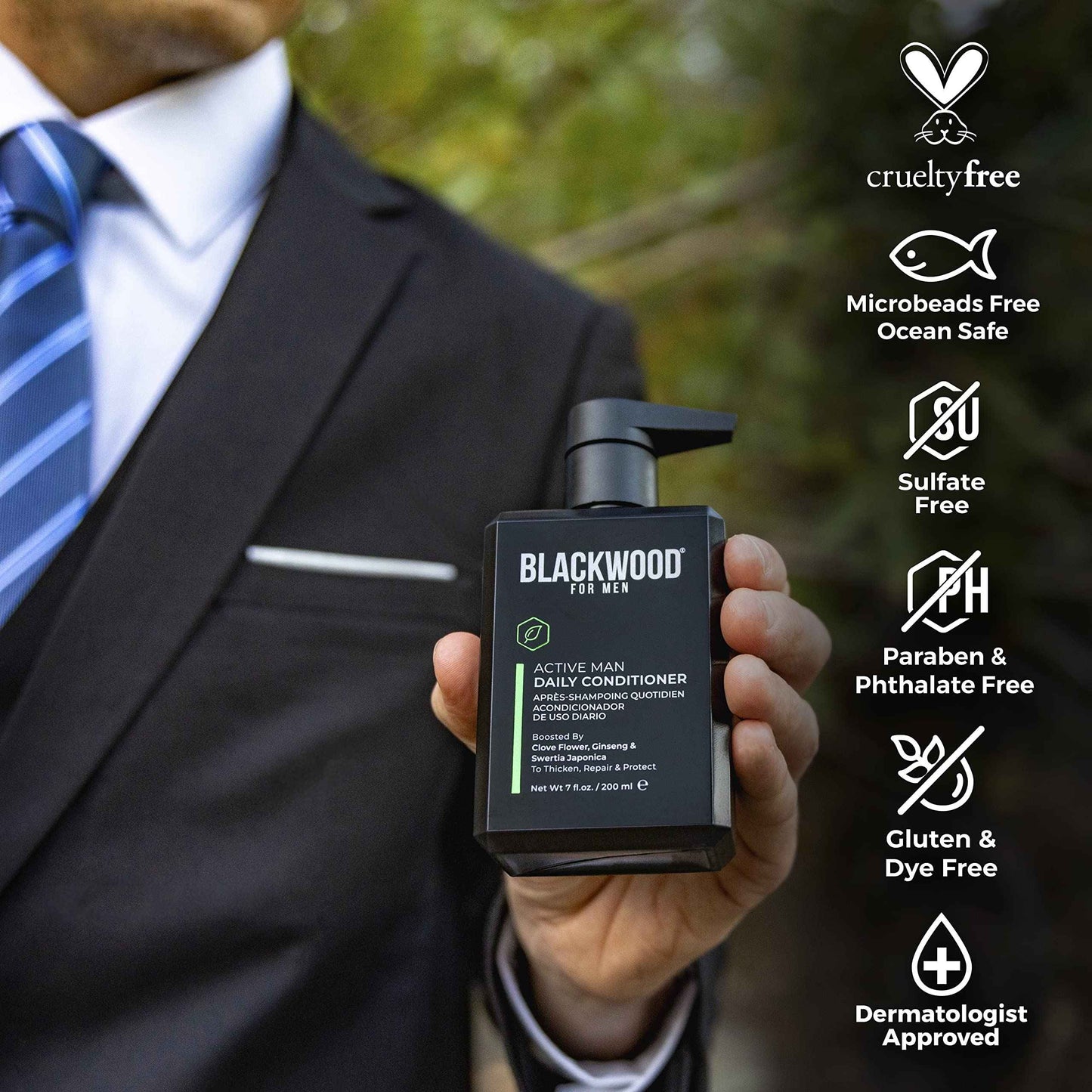 Blackwood For Men Active Man Daily Shampoo (7 Oz), Conditioner (7 Oz), & Pure Moisture Body Wash (17 Oz) Bundle - Men's Thickening Formula for Hair Loss & Dandruff - Sulfate, Paraben, & Cruelty Free