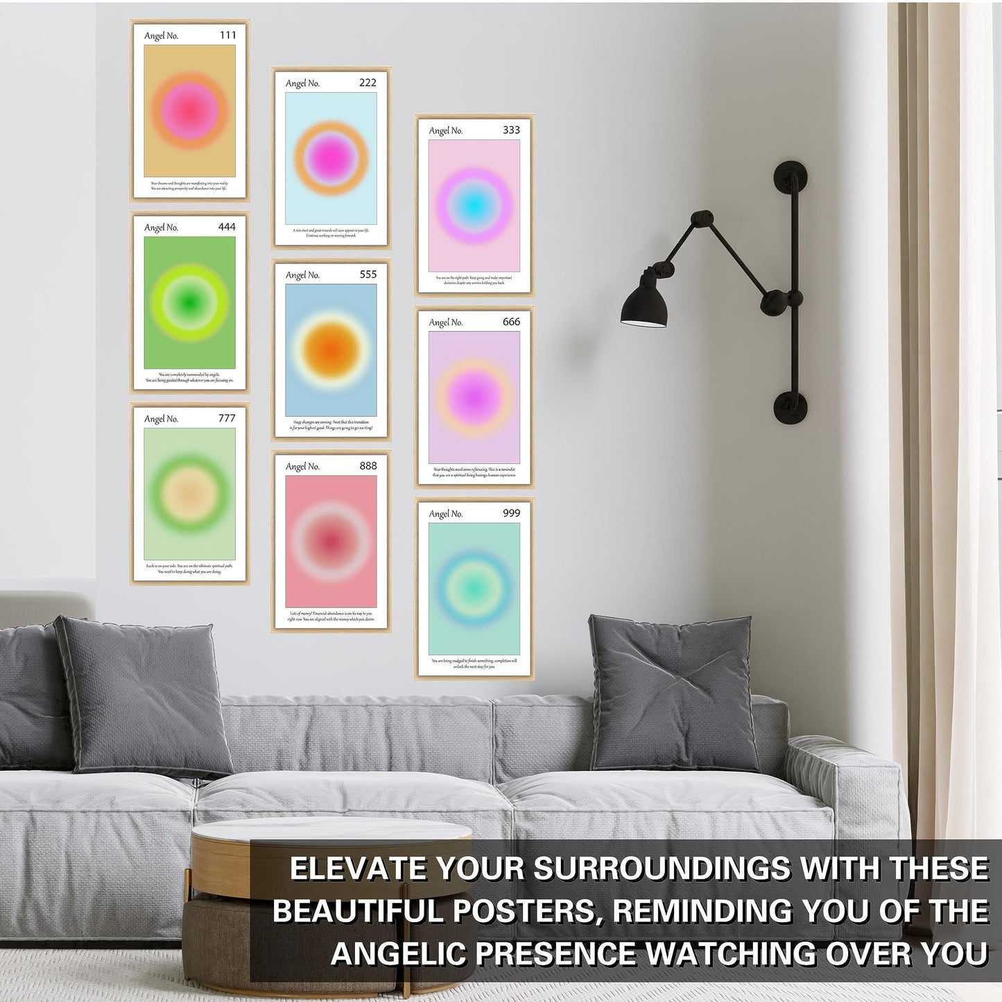 Aura Angel Numbers Poster Sets of 9 for Home Room Decor Aesthetic - Minimalist Wall Art, Positive Inspirational Quotes Poster Prints, and Aesthetic Posters for Bedroom - 11x17 in. Laminated, No Frame