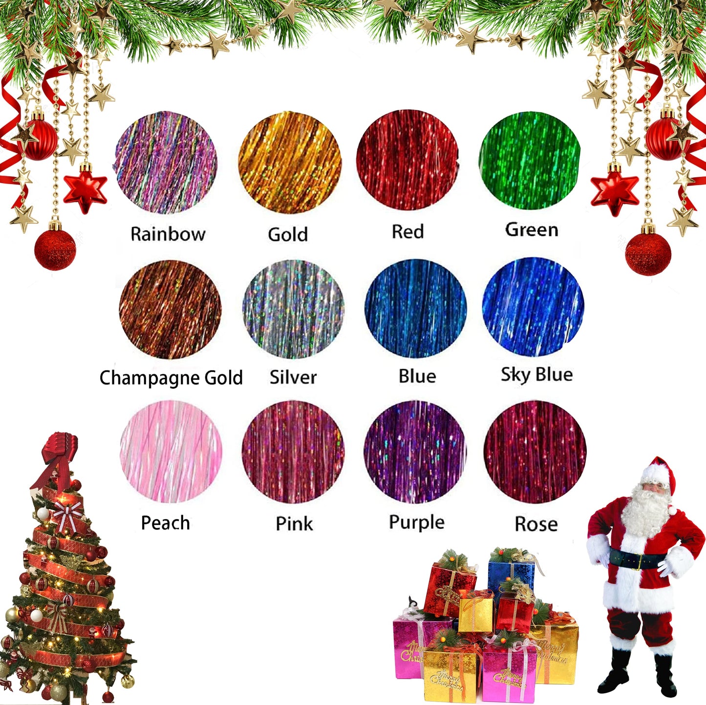 Hair Tinsel Kit With Tool 4200 strands Tinsel Hair Extensions 12 Colors Fairy Hair Tinsel, Sparkling Shiny Hair Tinsel Heat Resistant Highlights Glitter Tinsel Hair Extensions (48 Inch)