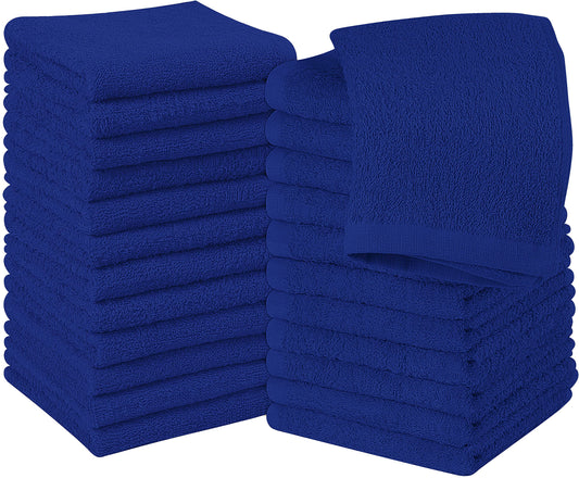 Utopia Towels 24 Pack Cotton Washcloths Set - 100% Ring Spun Cotton, Premium Quality Flannel Face Cloths, Highly Absorbent and Soft Feel Fingertip Towels (Royal Blue)