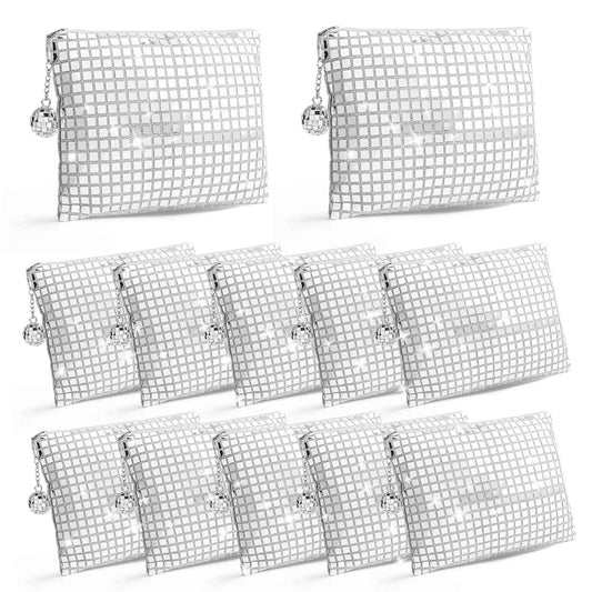 RGBDOT 12 Pack Disco Ball Makeup Bag - Disco Party Decorations and Favors, Sequin Mirror Cosmetic Bag for Women