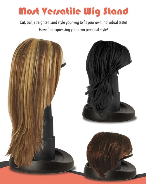Adjustable Wig Head for Travel and Salon - Black Stand, Styrofoam Head, Collapsible Compact Stand Expands for Long and Short Wigs - by Adolfo Design