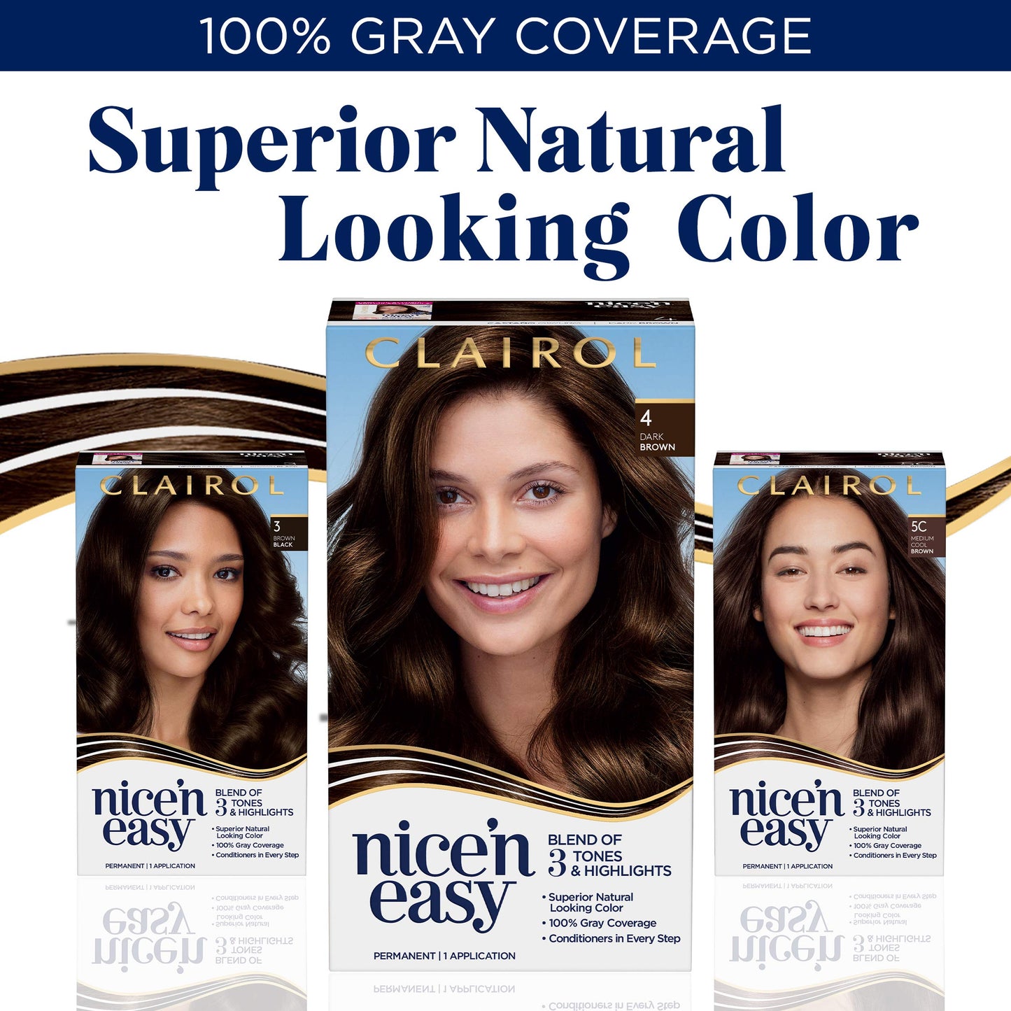 Clairol Nice'n Easy Liquid Permanent Hair Dye, 5N Medium Natural Brown Hair Color, Pack of 3