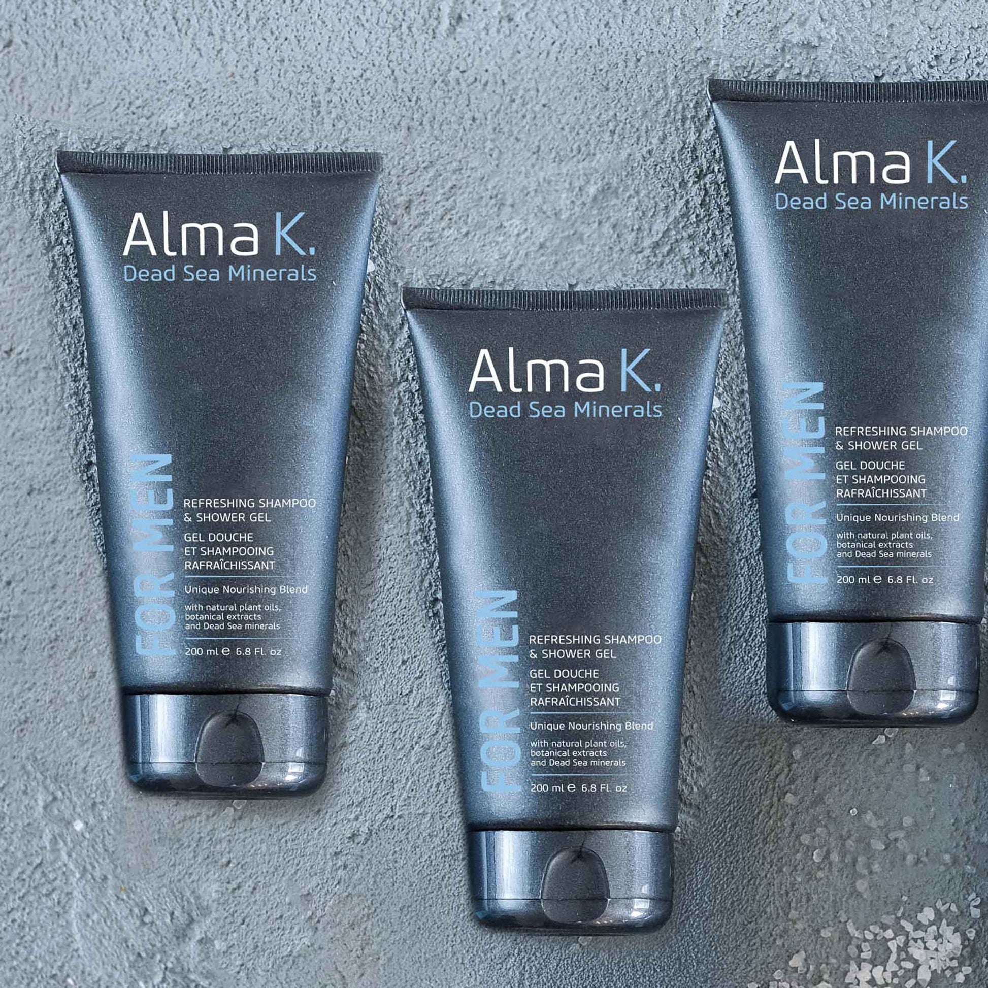 ALMA K Refreshing Shampoo and Shower Gel - 2 in 1 Mens Body Wash and Clarifying Shampoo - Antioxidant-Rich with Argan Oil, Dead Sea Minerals - 6.8 oz (Pack of 2)