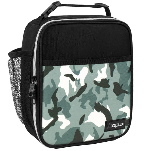 OPUX Premium Insulated Lunch Box, Soft School Lunch Bag for Kids Boys Girls, Leakproof Small Lunch Pail Men Women Work, Reusable Compact Cooler Tote Lunchbox for Office Adult, Camo Green