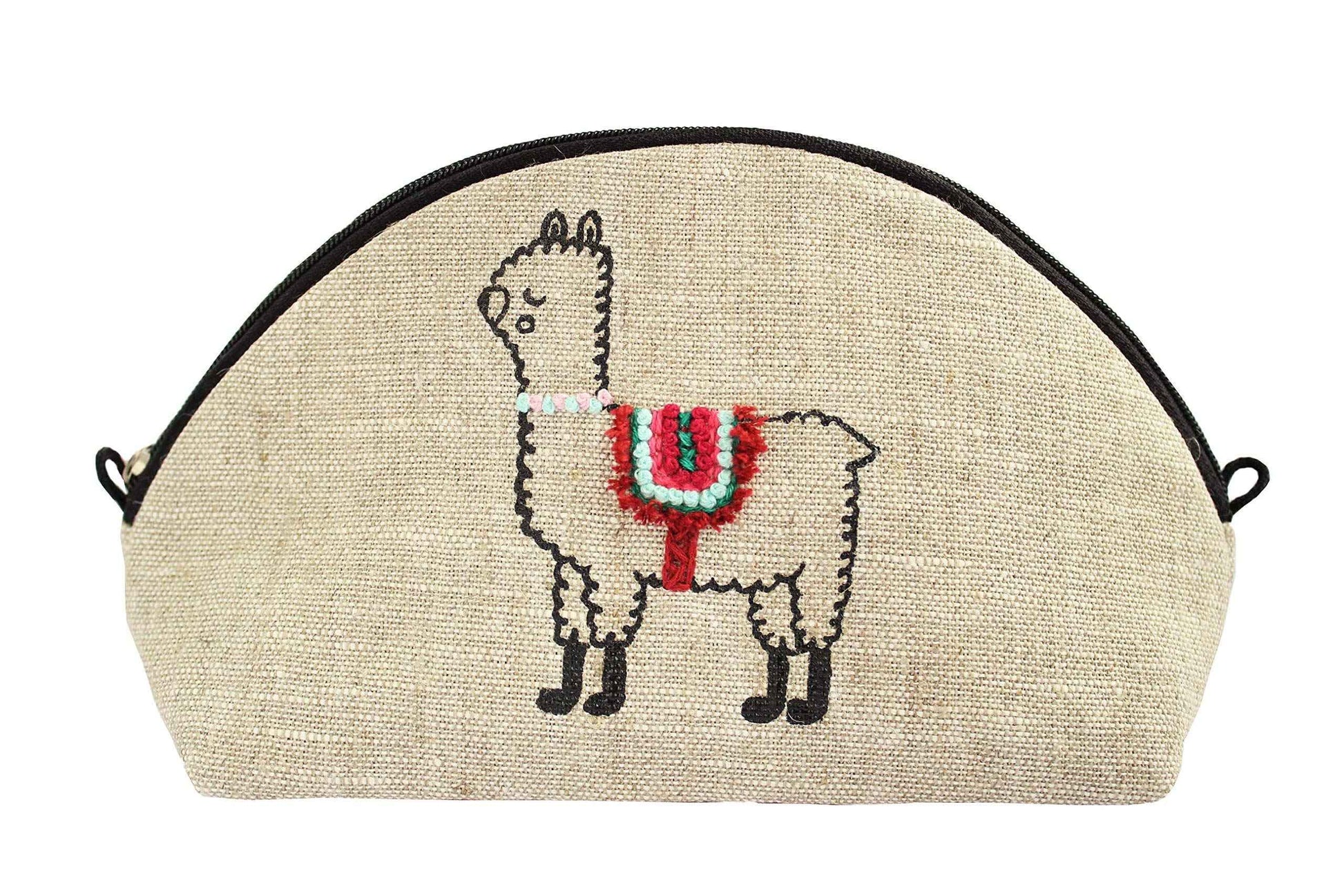 Alpaca makeup bag Embroidered llama cosmetic purse Small beauty bag for women Linen zippered pouch