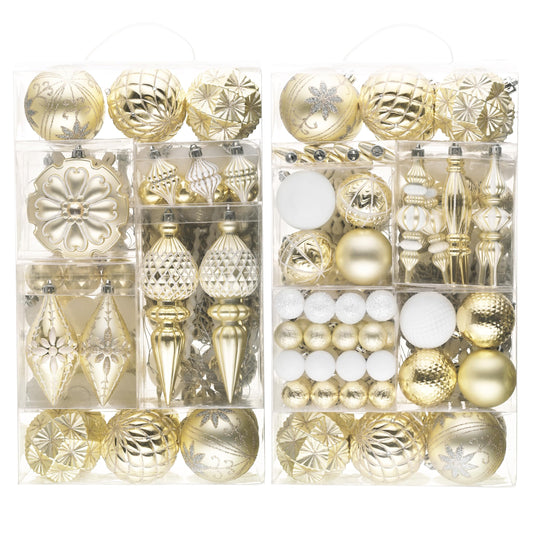 Valery Madelyn Ornaments for Christmas Trees, 155ct White and Gold Shatterproof Christmas Tree Decorations, Elegant Hanging Ball Ornaments Bulk for Xmas Holiday Decor