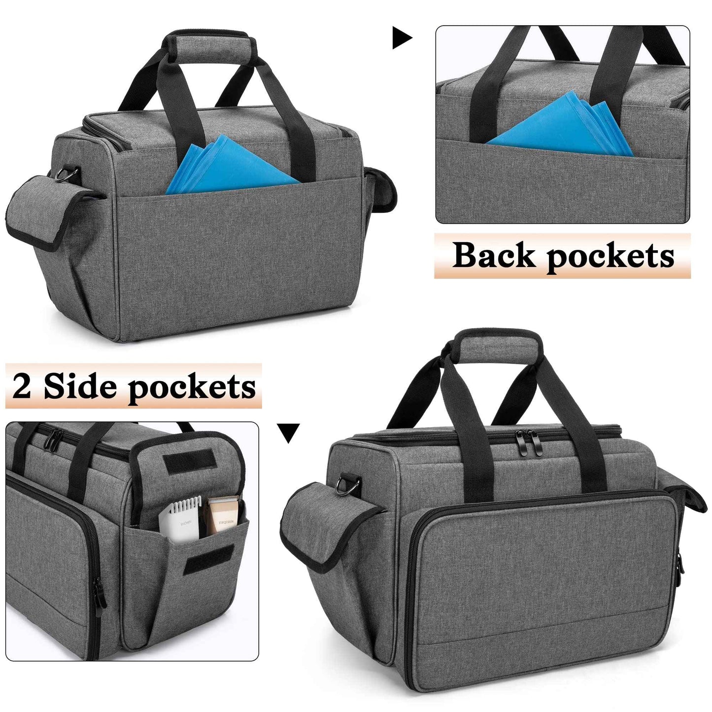 BAFASO Hairdresser Bag with Adjustable Dividers, Tattoo Case Holds Tattoo Supplies, Travel Barber Case Holds Various Hair Cutting Tools (Bag Only), Gray