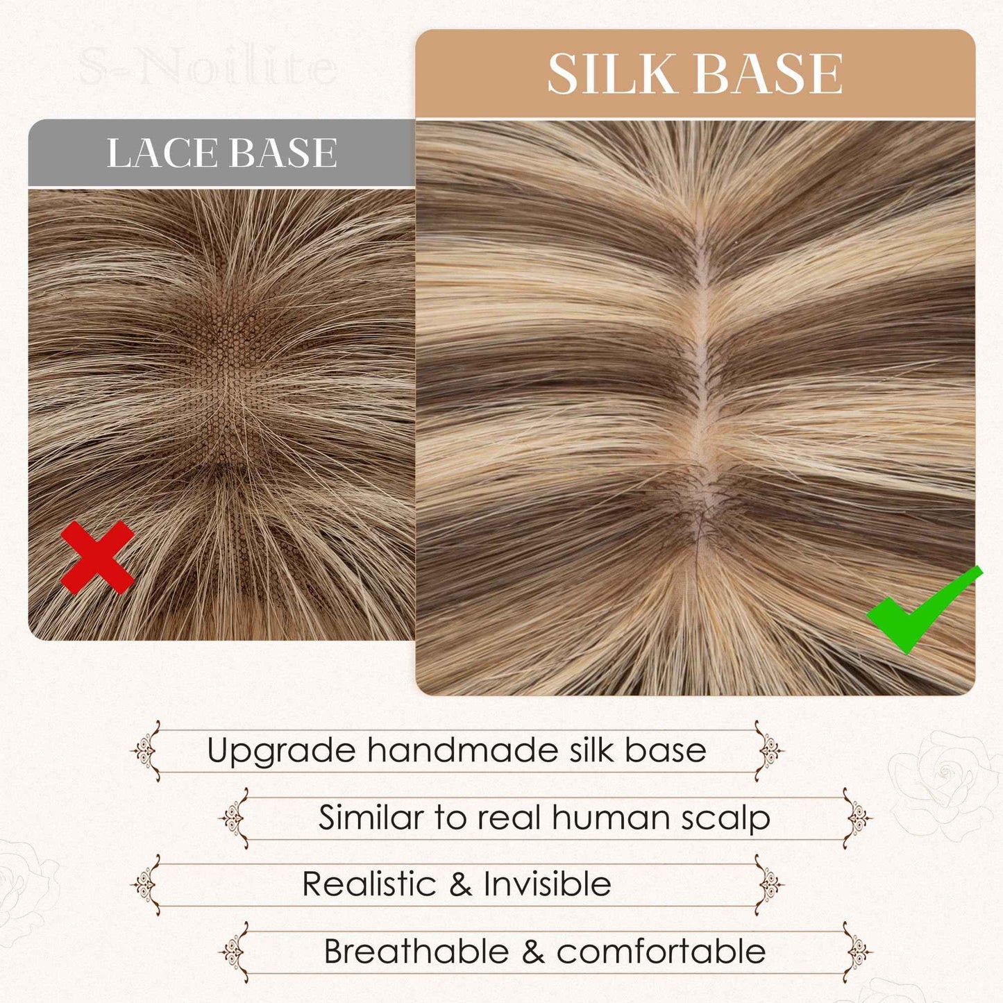S-noilite Human Hair Toppers for Women with Bangs 100% Real Human Hairpiece 5"x3" Clip in Silk Base Topper Piece Cover Thinning Fine Hair 10 inch Medium Brown Highlighted Honey Blonde