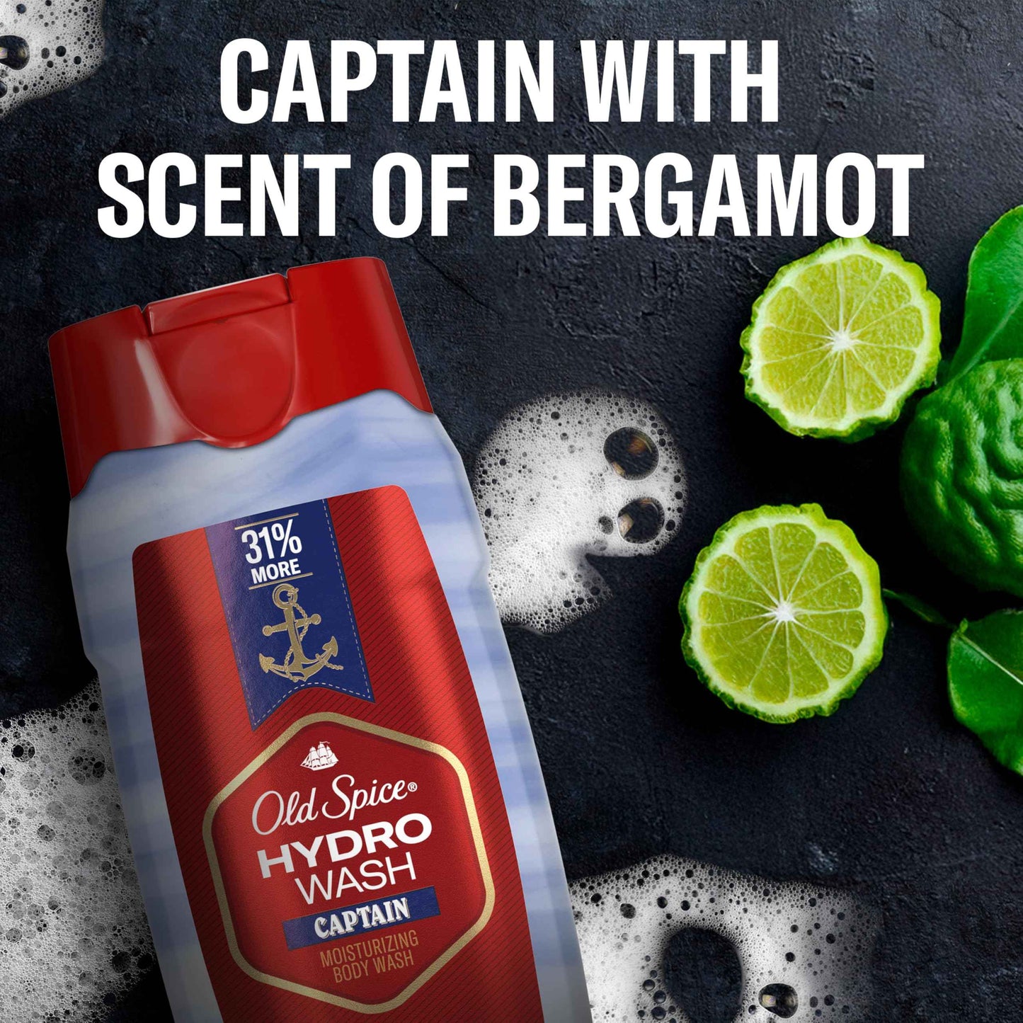 Old Spice Moisturizing Body Wash for Men, Hydro Wash, 2-in-1 Long Lasting Scent & Deep Hydration, 24/7 Shower Fresh, Captain Scent, 21 oz (Pack of 4)