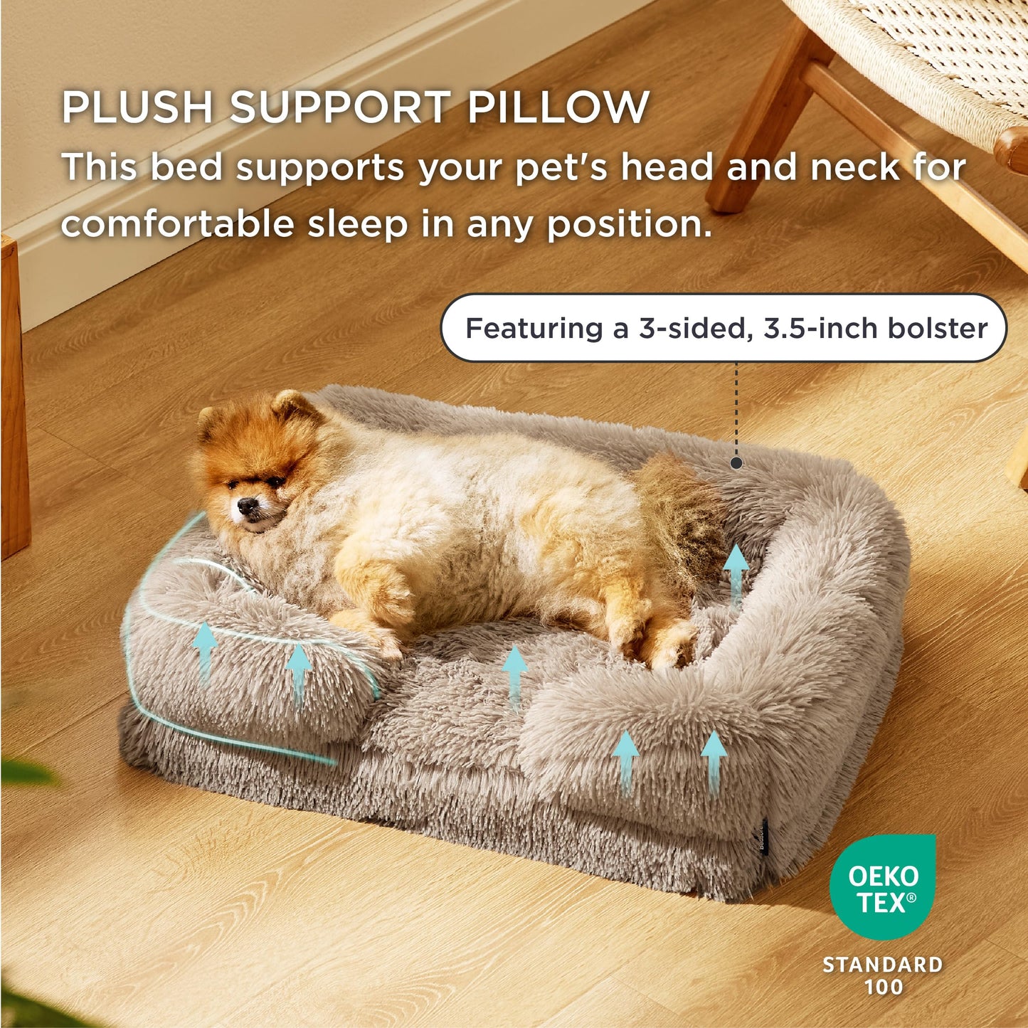 Bedsure Small Orthopedic Dog Bed - Washable Calming Dog Sofa Beds for Small Dogs, Supportive Foam Pet Couch Bed with Removable Washable Cover, Waterproof Lining and Nonskid Bottom Couch, Taupe