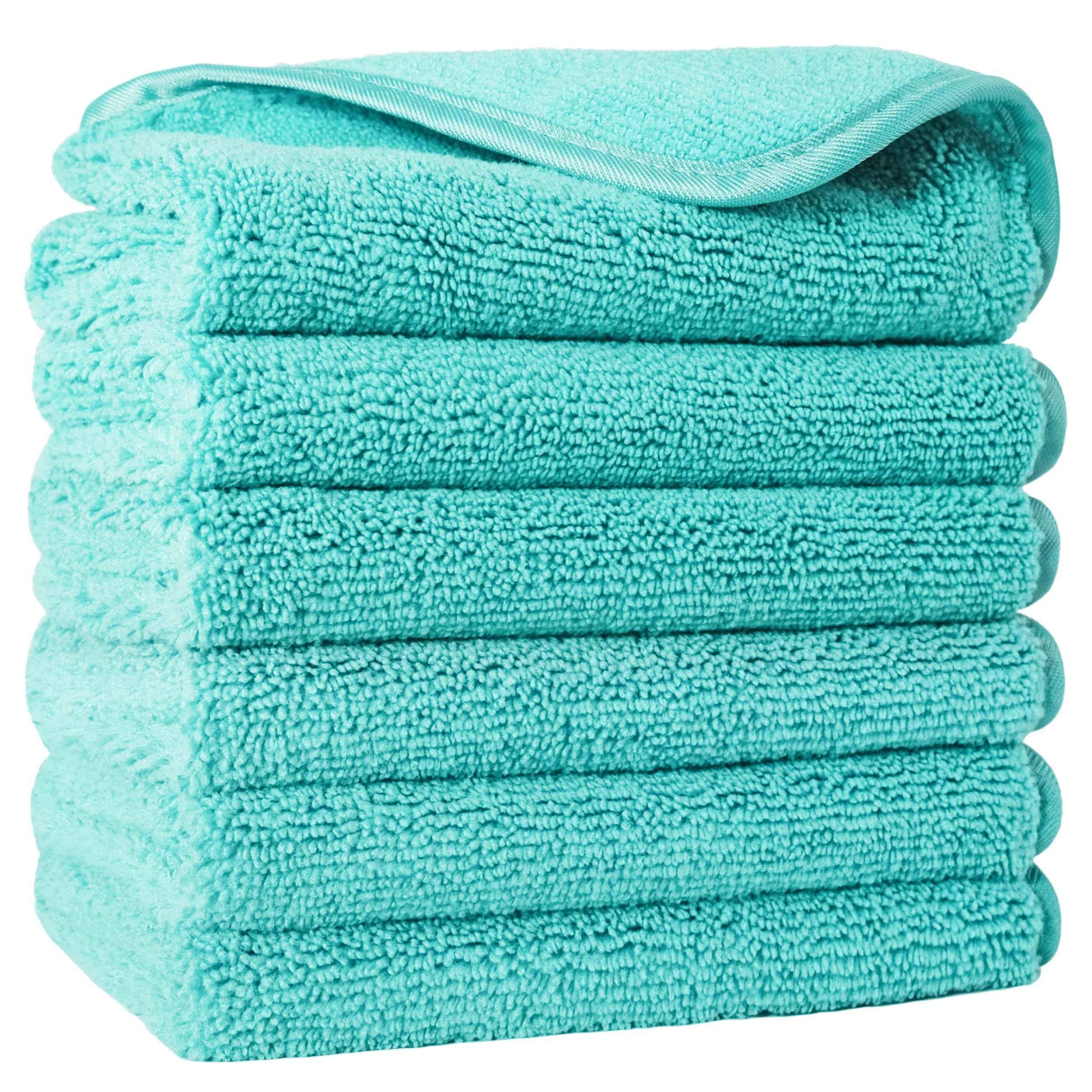 POLYTE Premium Lint Free Microfiber Washcloth Face Towel, 13 x 13 in, Set of 6 (Aqua)