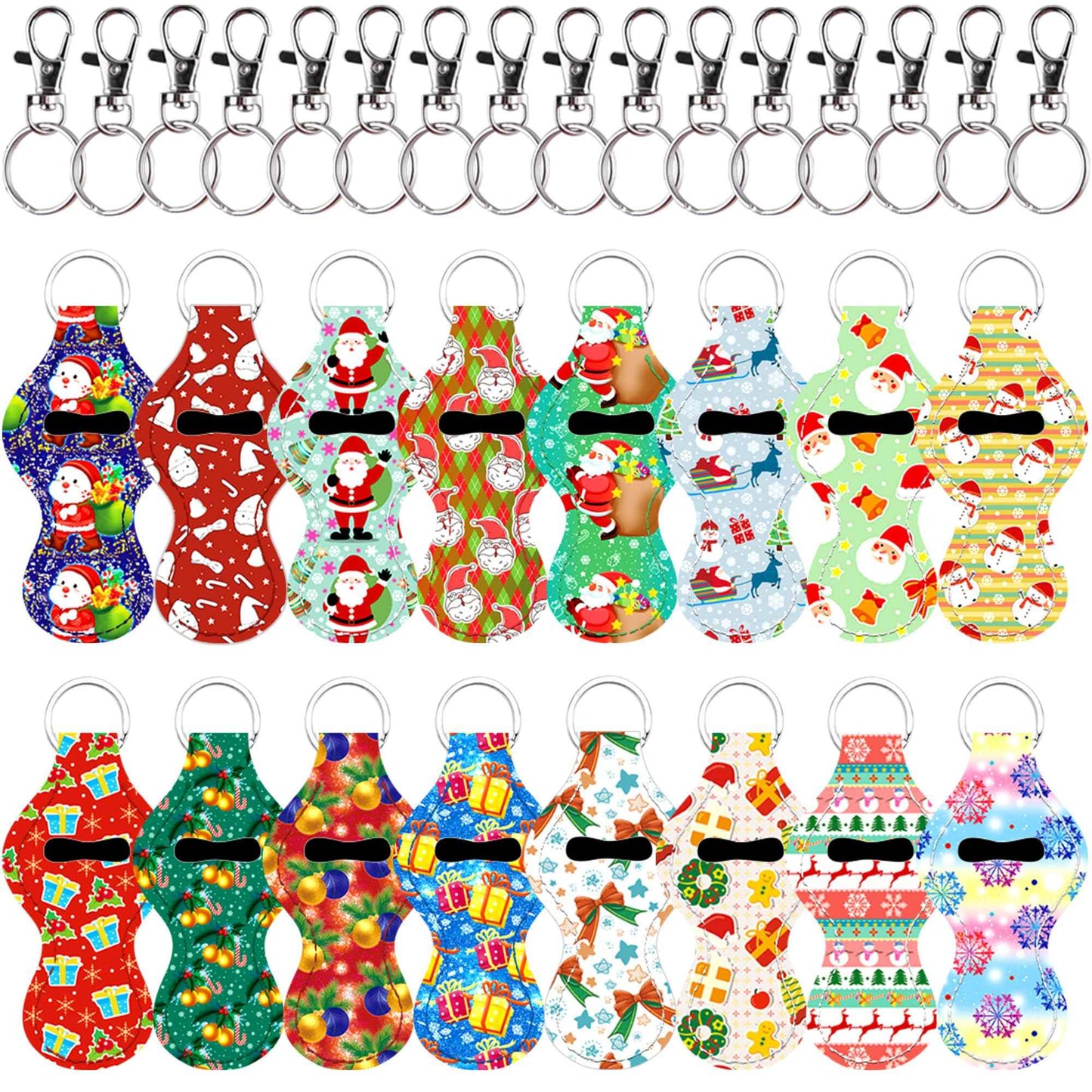 Duufin 16 Pieces Christmas Chapstick Holder Keychain Lip Balm Holder Lipstick Keychain Holder Lipgloss Keychains Holder with 16 Pieces Metal Clip Cords for Chapstick Tracker and Safeguard