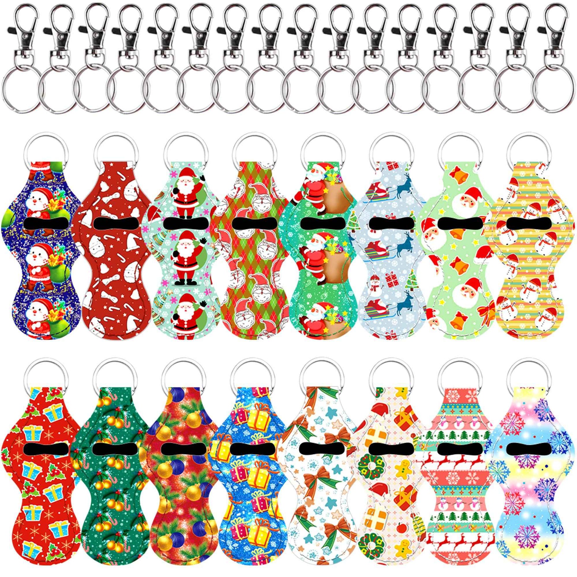 Duufin 16 Pieces Christmas Chapstick Holder Keychain Lip Balm Holder Lipstick Keychain Holder Lipgloss Keychains Holder with 16 Pieces Metal Clip Cords for Chapstick Tracker and Safeguard