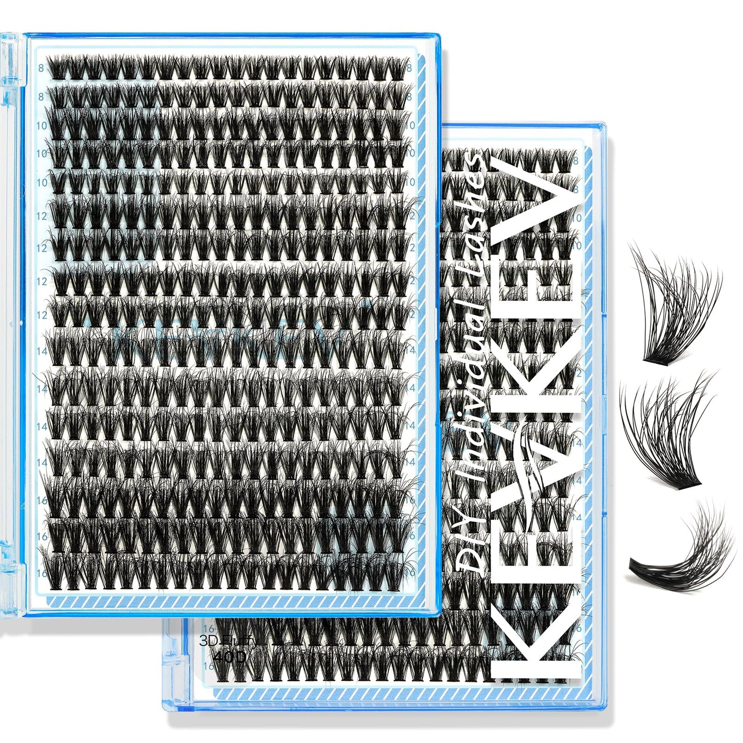 KevKev Lash Clusters Individual Lashes 3D Fluffy Eyelash Clusters 320 Pcs Cluster Lashes 40D Wispy Volume Lashes DIY Lash Extensions Thin Band & Soft(Fluffy 40D,D-8-16mix)