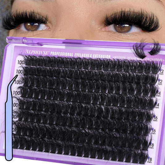 Fluffy Lash Clusters Kit 12-18mm Cluster Eyelash Extensions 100D Volume Individual Lashes Clusters Thick Lash Extension Kit 160pcs pestañas pelo a pelo with tweezers by ALPHONSE