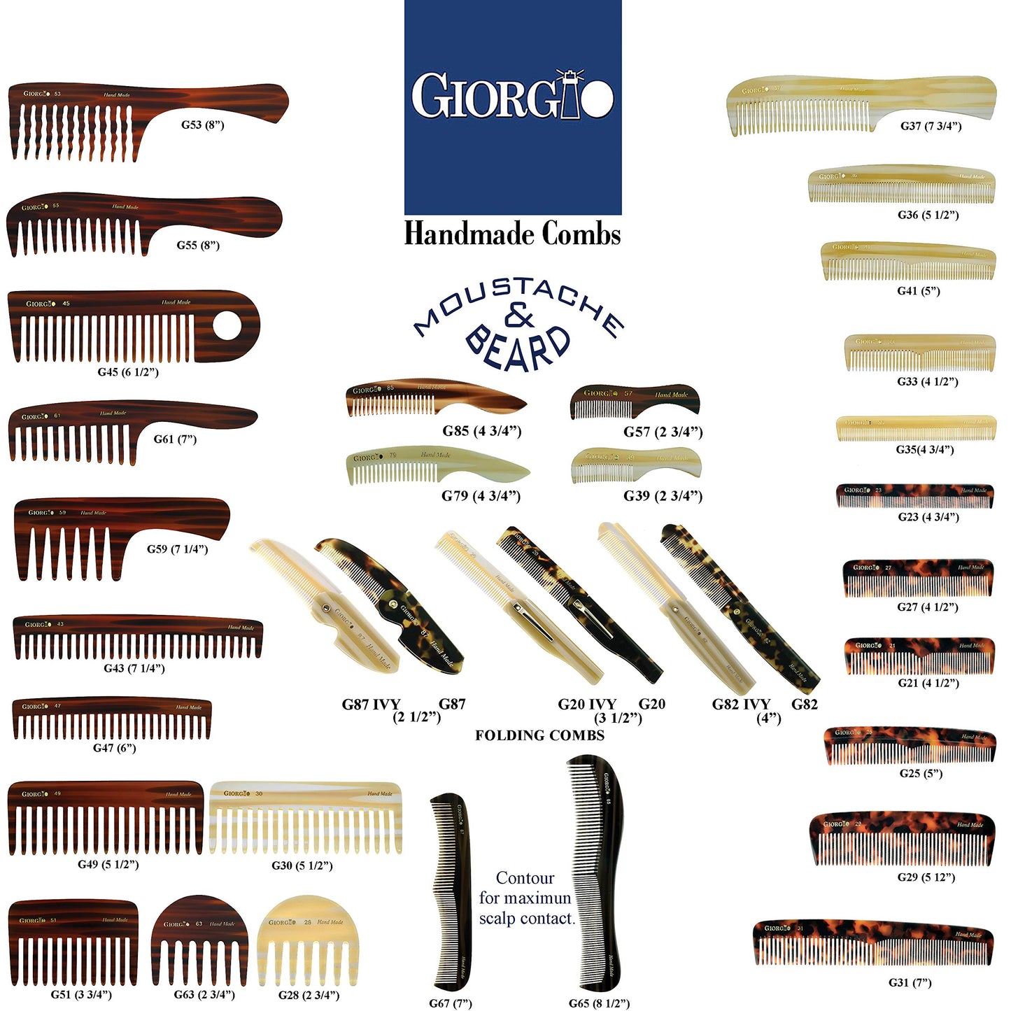 Giorgio G49 Large 5.75 Inch Hair Detangling Comb, Wide Teeth for Thick Curly Wavy Hair. Long Hair Detangler Comb For Wet and Dry. Handmade of Quality Cellulose, Saw-Cut, Hand Polished, Tortoise Shell