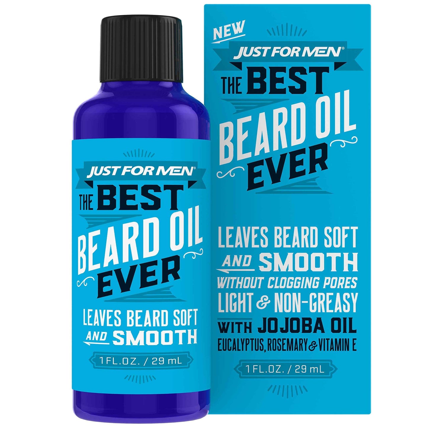 Just For Men The Best Beard Oil Ever, Supports Growth, Made with Vitamin E, Eucalyptus, Rosemary, and Jojoba Oil, Smoothes and Softens without clogging pores, Light & Nongreasy, 1 Fl Oz