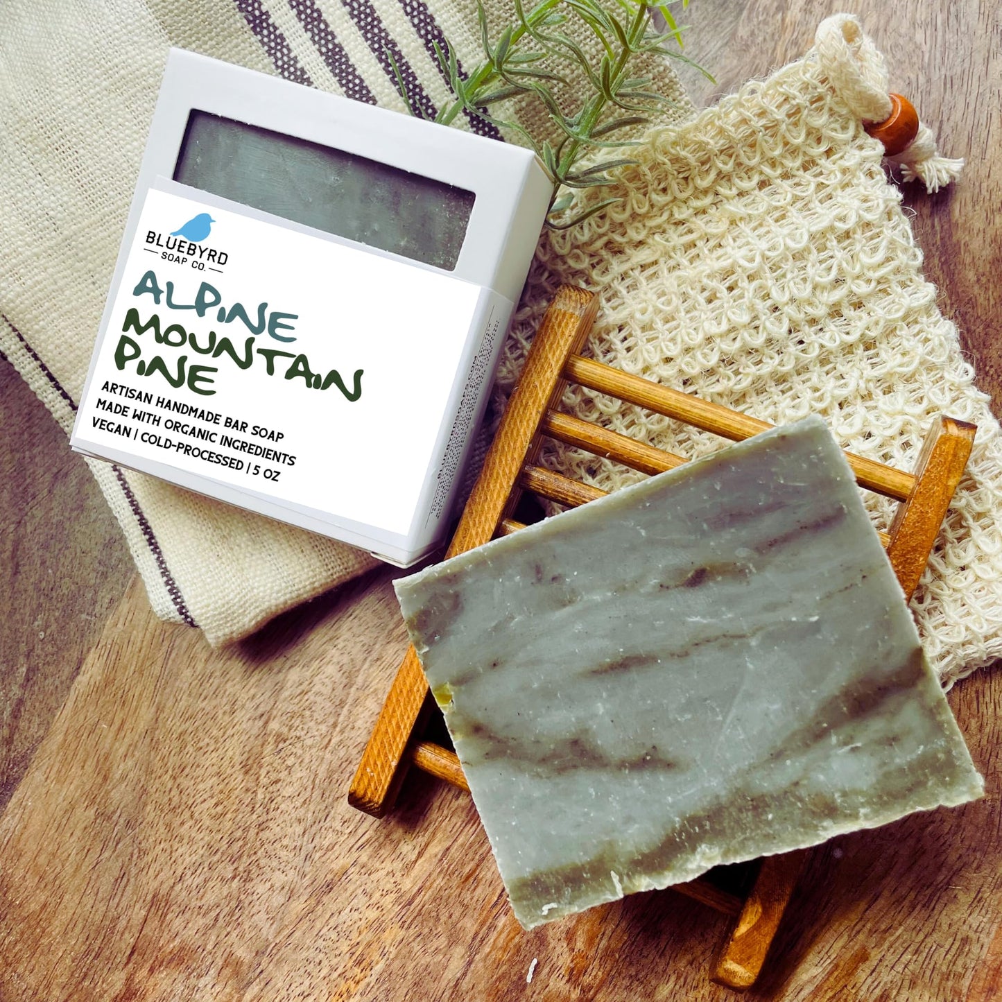 Bluebyrd Soap Co. Alpine Mountain Pine Mens Soap Bar | Masculine Scented Soap Pore Cleansing Bar With Bentonite Clay | Men's Acne Bar Soap -Vegan, Natural, Organic Ingredients (MT. PINE)