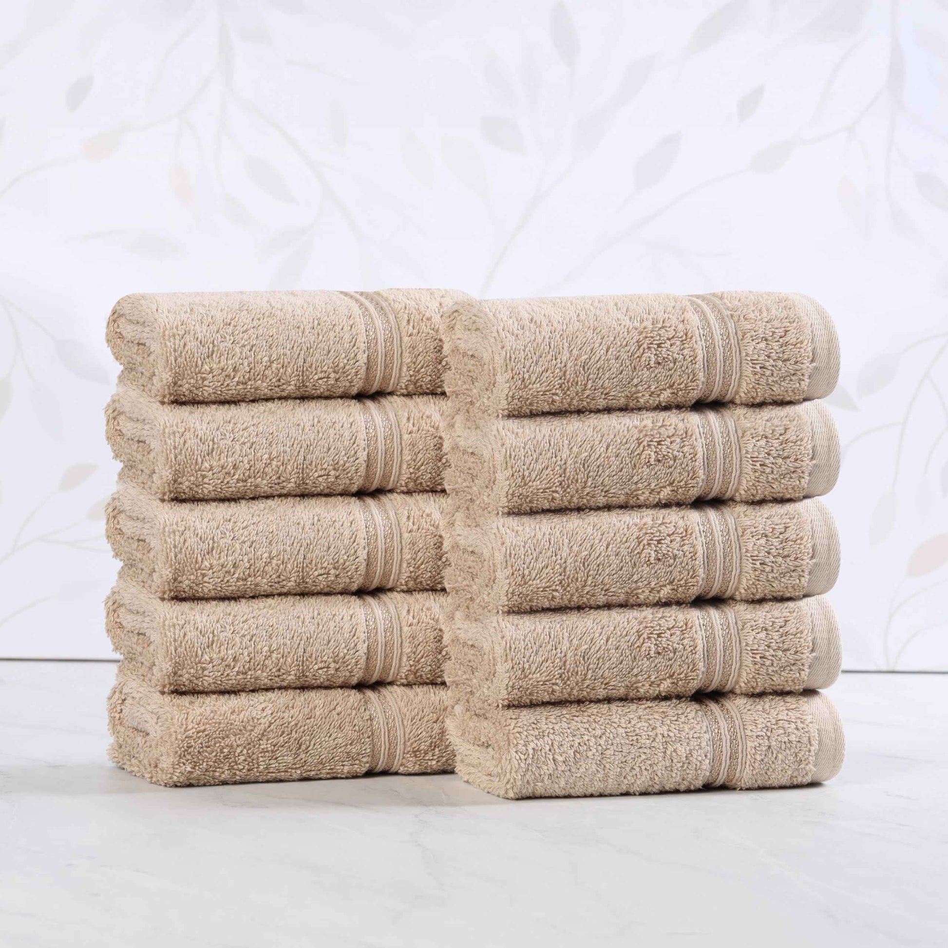 Superior Egyptian Cotton 10-Piece Face Towel Set , Small Towels For Facial, Spa, Quick Dry, Absorbent Towels, Bathroom Accessories, Guest Bath, Home Essentials, Washcloth, Airbnb, Taupe