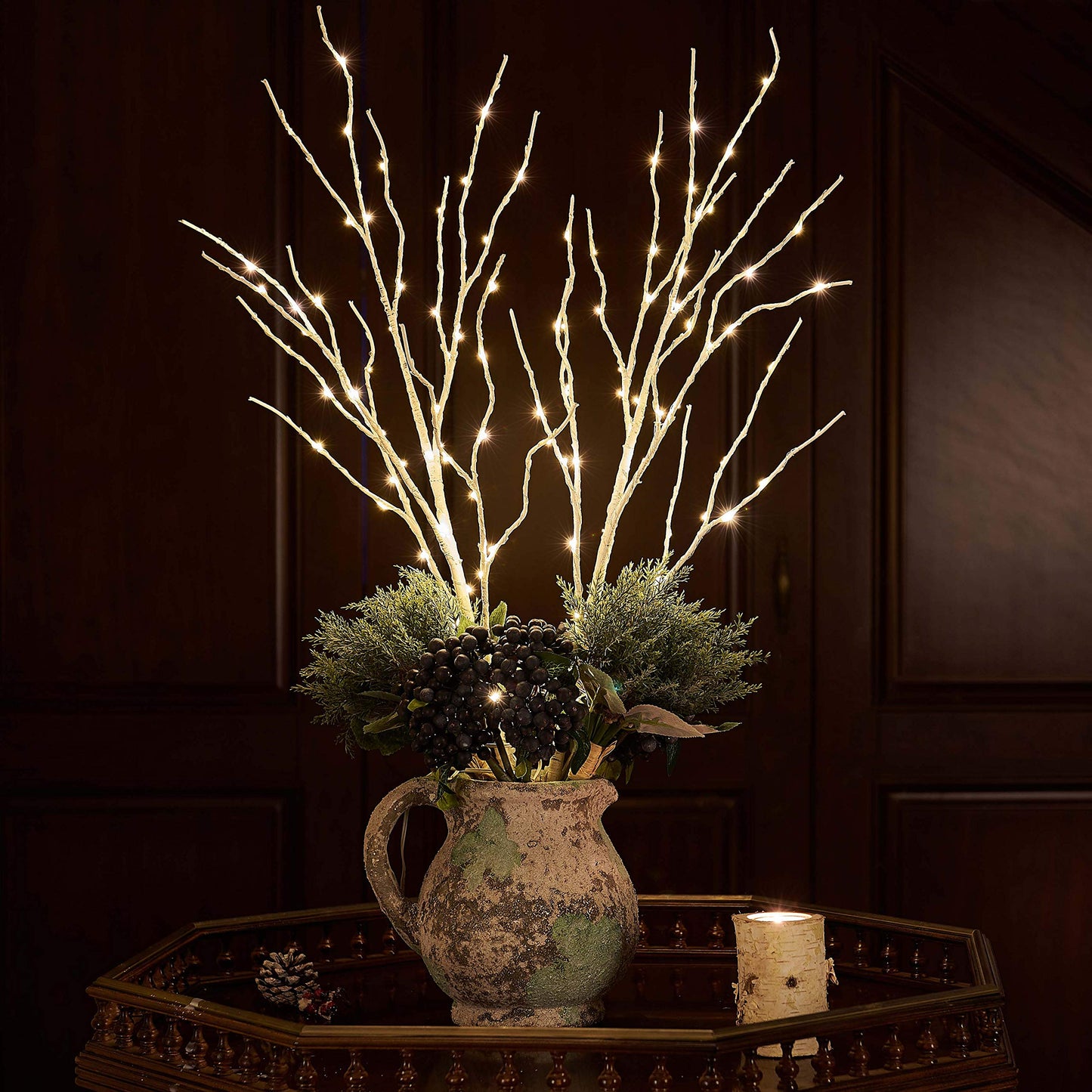 Hairui Lighted Artificial Twig Birch Tree Branch with Fairy Lights 30IN 100 LED Battery Operated Lighted Willow Branch for Home Christmas Decoration 2Set (Vase Excluded)