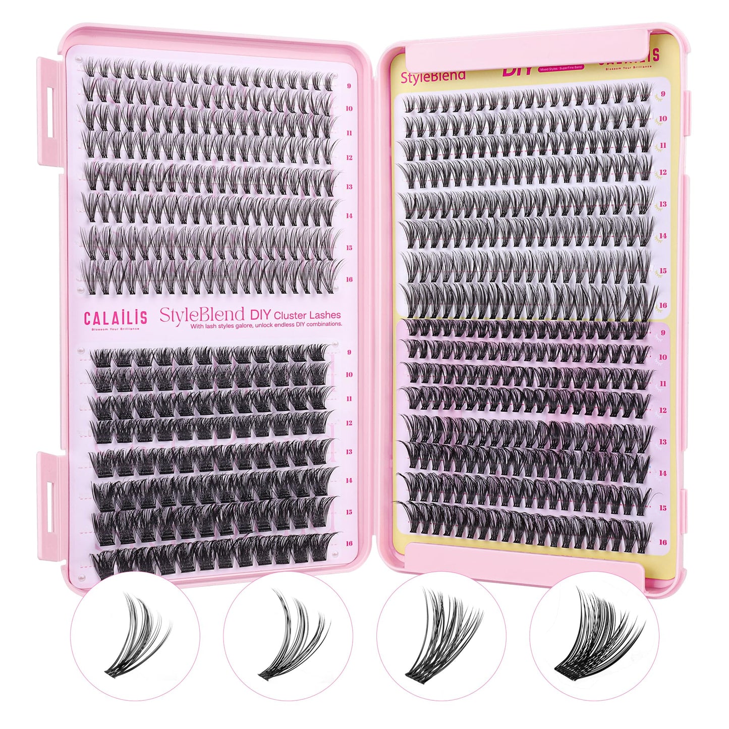 CALAILIS Lash Clusters Wispy 576Pcs D Curl Cluster Eyelash Extensions Multi-Type Mixed DIY Eyelash Clusters Soft and Reusable Ultra-Large Capacity Individual Cluster Lashes (30D&40D&50D&56D)