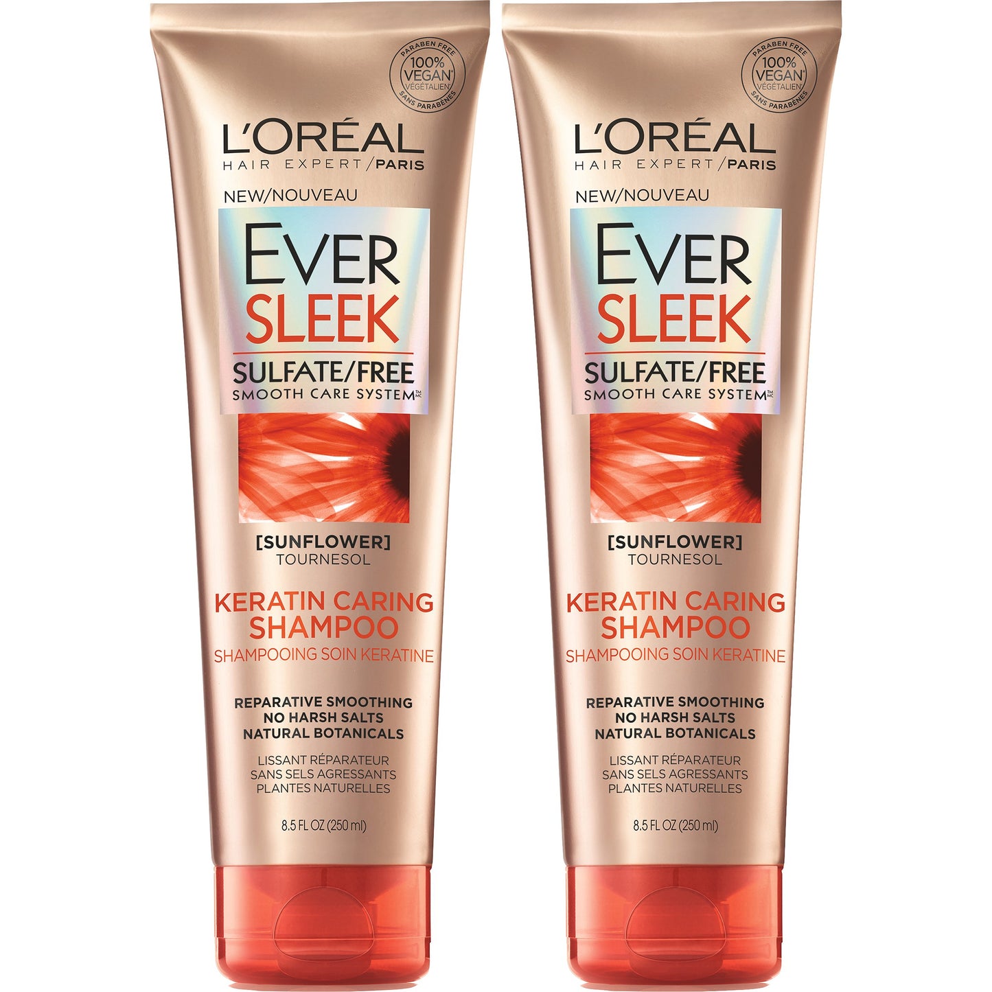 L'Oreal Paris Hair Care EverSleek Keratin Caring Shampoo, with Sunflower Oil, 2 Count (8.5 Fl; Oz each)