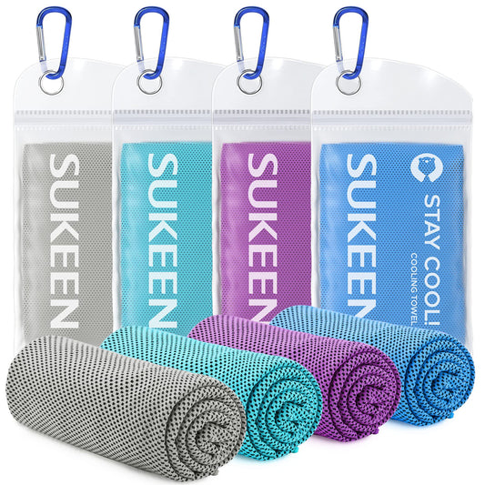 Sukeen [4 Pack] Cooling Towel (40"x12"),Ice Towel,Soft Breathable Chilly Towel,Microfiber Towel for Yoga,Sport,Running,Gym,Workout,Camping,Fitness,Workout & More Activities