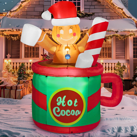 Joiedomi 6 FT Christmas Inflatables Outdoor Decorations, Inflatable Gingerbread Man in Hot Cocoa Mug with Build-in LEDs Blow Up for Xmas Party Indoor, Outdoor, Yard, Garden, Lawn, Winter Decor