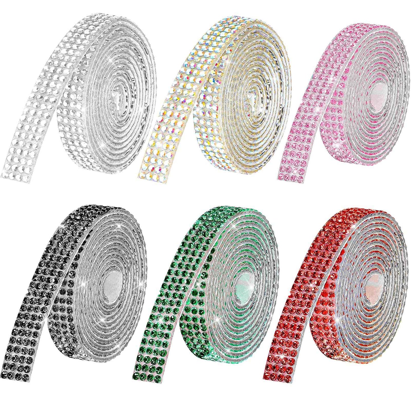 LYXMYGS Rhinestone Ribbon Self Adhesive Crystal Rhinestones, 6-Rolls Bedazzling Strips, 6-Yard Rhinestone Strips for DIY Craft, Rhinestones Tape Self Adhesive