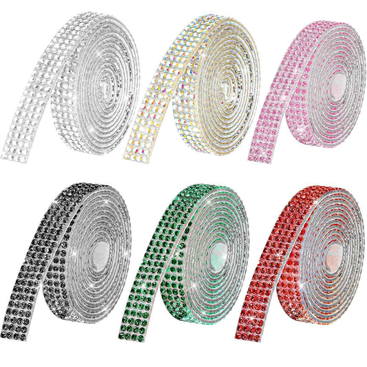 LYXMYGS Rhinestone Ribbon Self Adhesive Crystal Rhinestones, 6-Rolls Bedazzling Strips, 6-Yard Rhinestone Strips for DIY Craft, Rhinestones Tape Self Adhesive