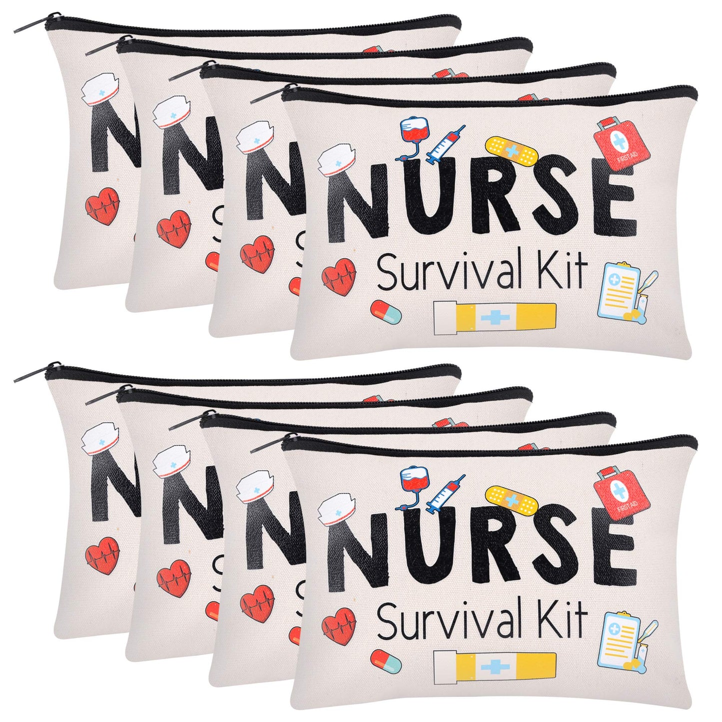 Kolewo4ever 8 Pieces Nurse Survival Kit Makeup Bags Funny Nurse Cosmetic Bag Nurse Practitioner Gifts Toiletry Bag For Nurse Practitioner Supplies