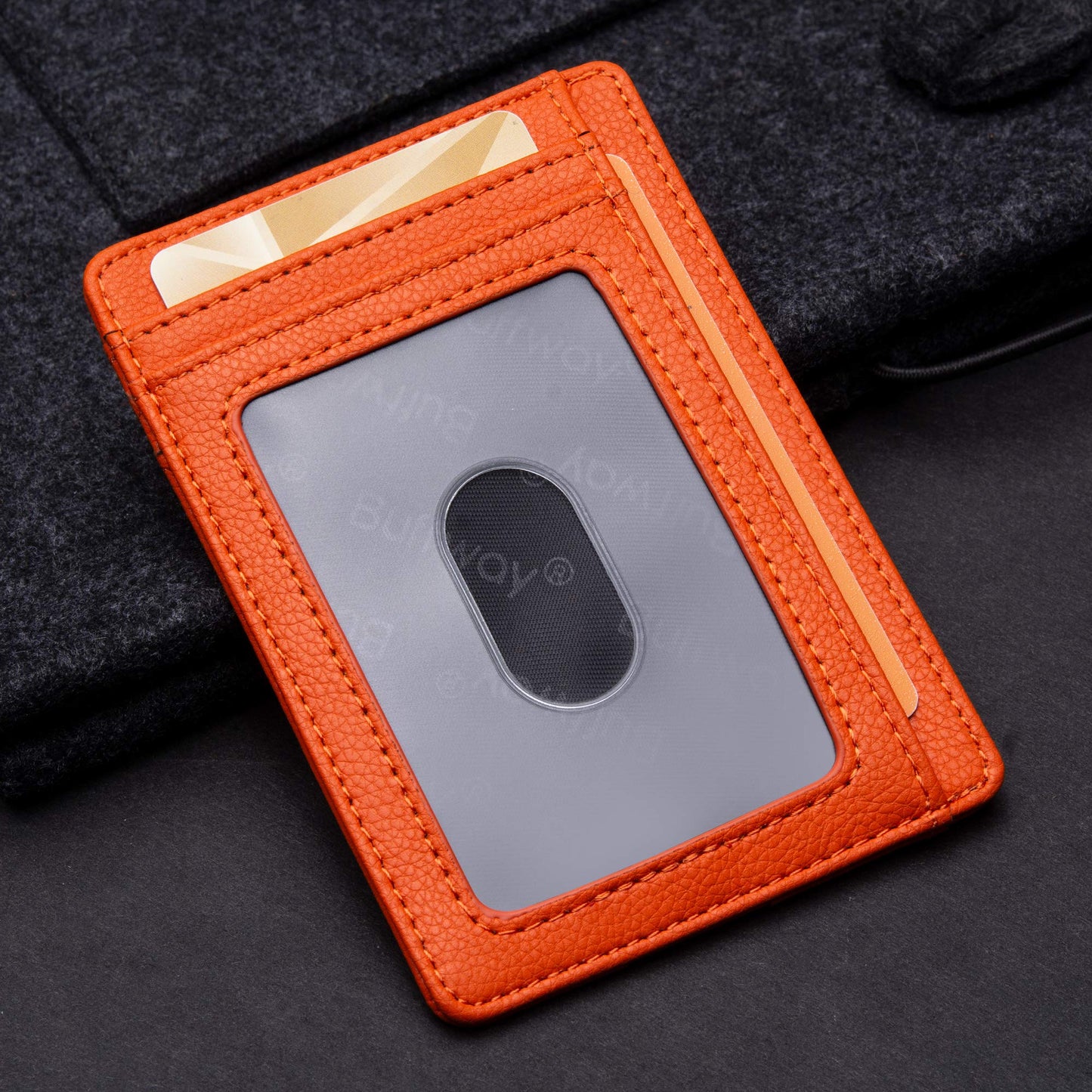 Buffway Slim Minimalist Front Pocket RFID Blocking Leather Wallets for Men and Women - Lichee Orange