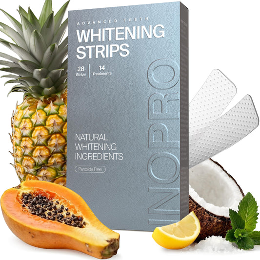 InoPro Natural Teeth Whitening Strips Kit 14 Treatments - Sensitive Teeth Whitener, Peroxide Free, Enamel Safe White Strips, Deep Stains Removal - Instant Teeth Whitening Without The Harm (28 Strips)