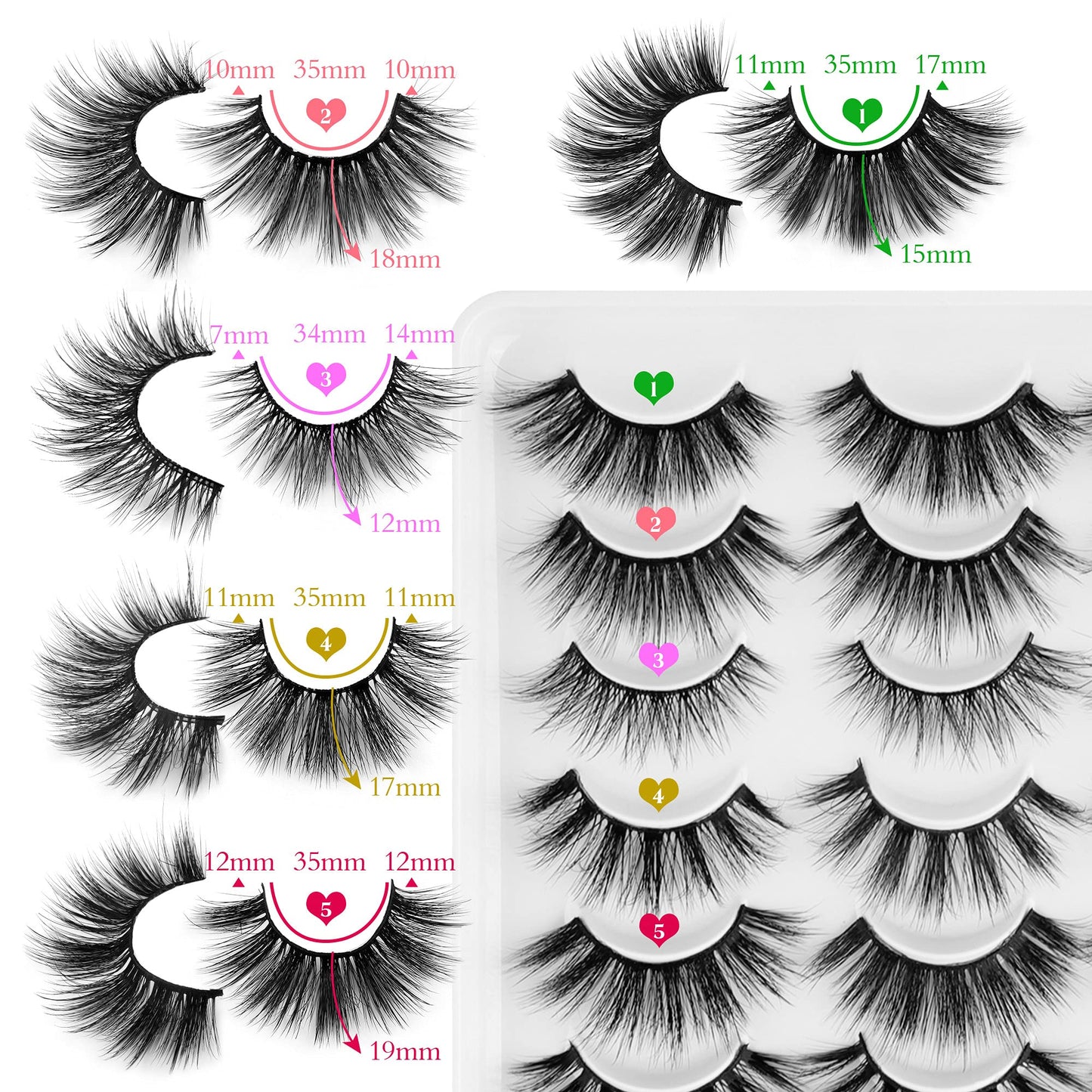 JIMIRE 20 Pairs False Eyelashes 10 Styles Lashes Variety Pack Fluffy Wispy Round Volume Lashes Faux Mink Cat Eye Lashes