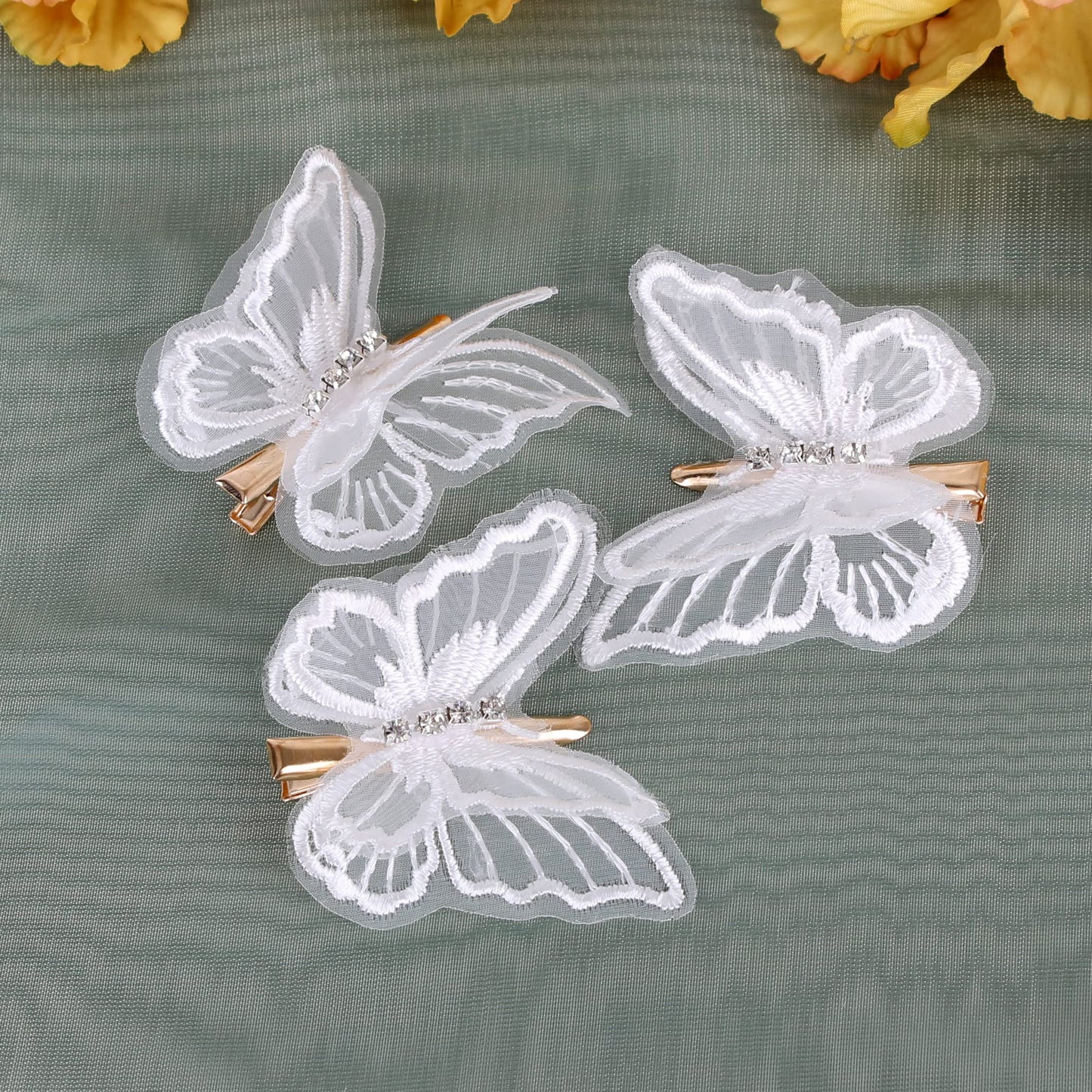 Butterfly Hair Clips 2.6 inch Lace Hair Bows Embroidery Butterfly Hair Pins 15 Pieces Hair Accessories for Halloween Cosplaying Women Girls Teens Hawaii Hair Clips（White,15PCS)