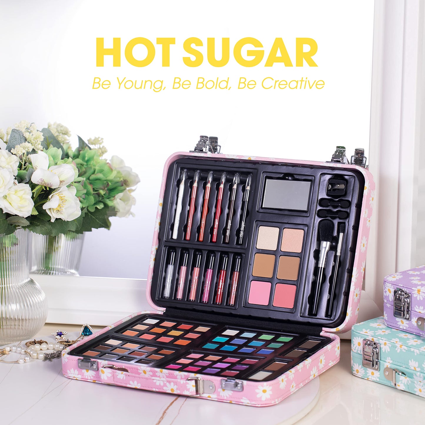 Hot Sugar Makeup Kit for Teenager Girls 10-12, All in One Beginner Makeup Kit for Women Full Kit, Teen makeup kit Cosmetic Gift Set on Birthday Christmas (PINK DAISY)