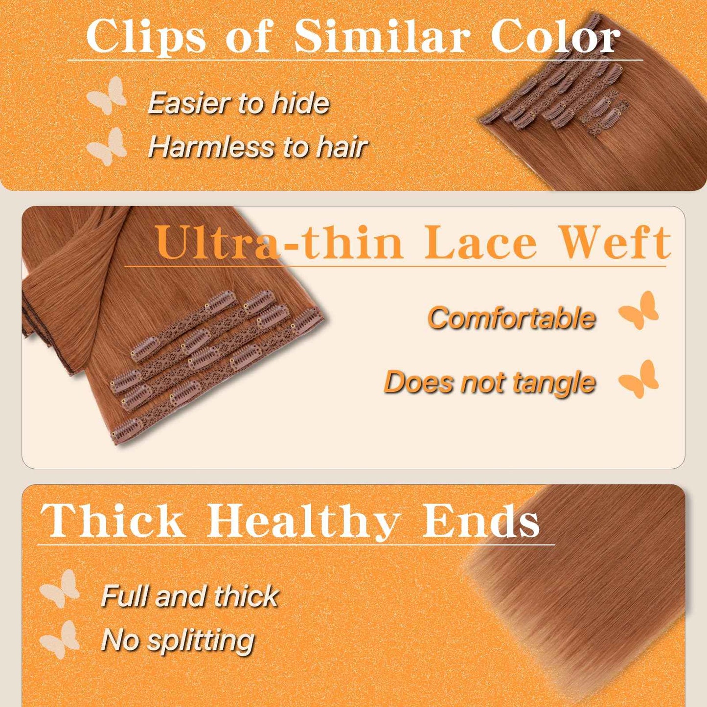 TESSHAIR Clip in Hair Extensions Long Straight, 100% Real Human Hair,No Tangle & Smooth,85g, 10 Inch,#33 Dark Auburn