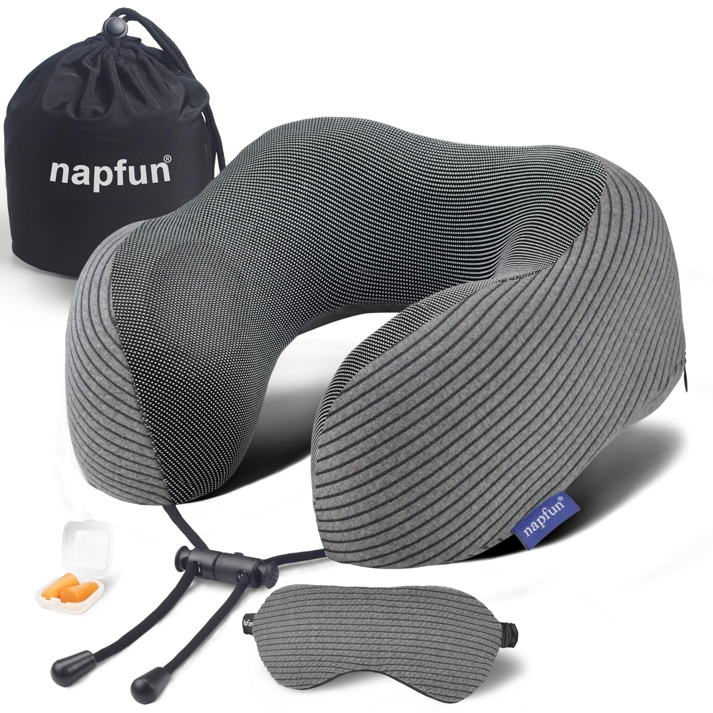 napfun Travel Pillow, 100% Pure Memory Foam Neck Pillows for Travel Airplane Headrest Flight Plane Accessories, Deep Grey, Medium (120-200LB)