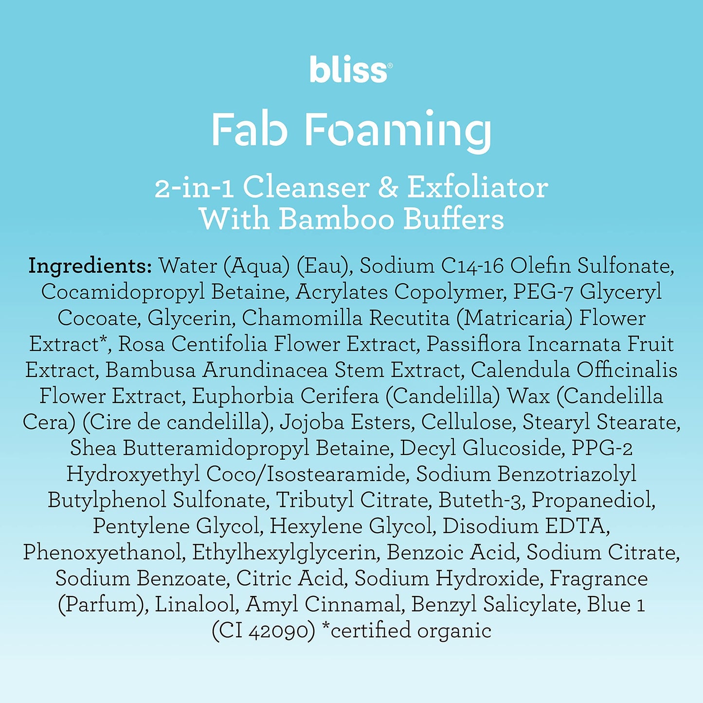 Bliss Fab Foaming 2-In-1 Cleanser and Exfoliator with Bamboo Buffers - 6.4 Fl Oz - Oil-Free Gel Face Wash - Makeup Remover - Vegan & Cruelty Free