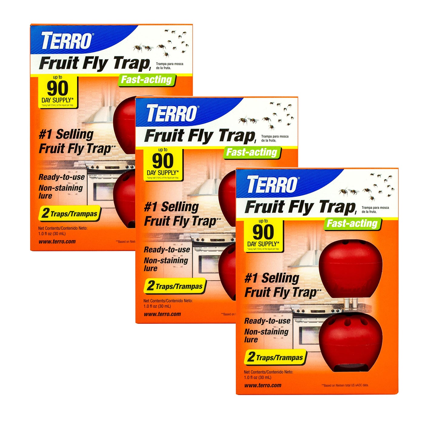 TERRO T2503-3 Ready-to-Use Indoor Fruit Fly Trap with Built in Window - 6 Traps + 270 Day Lure Supply