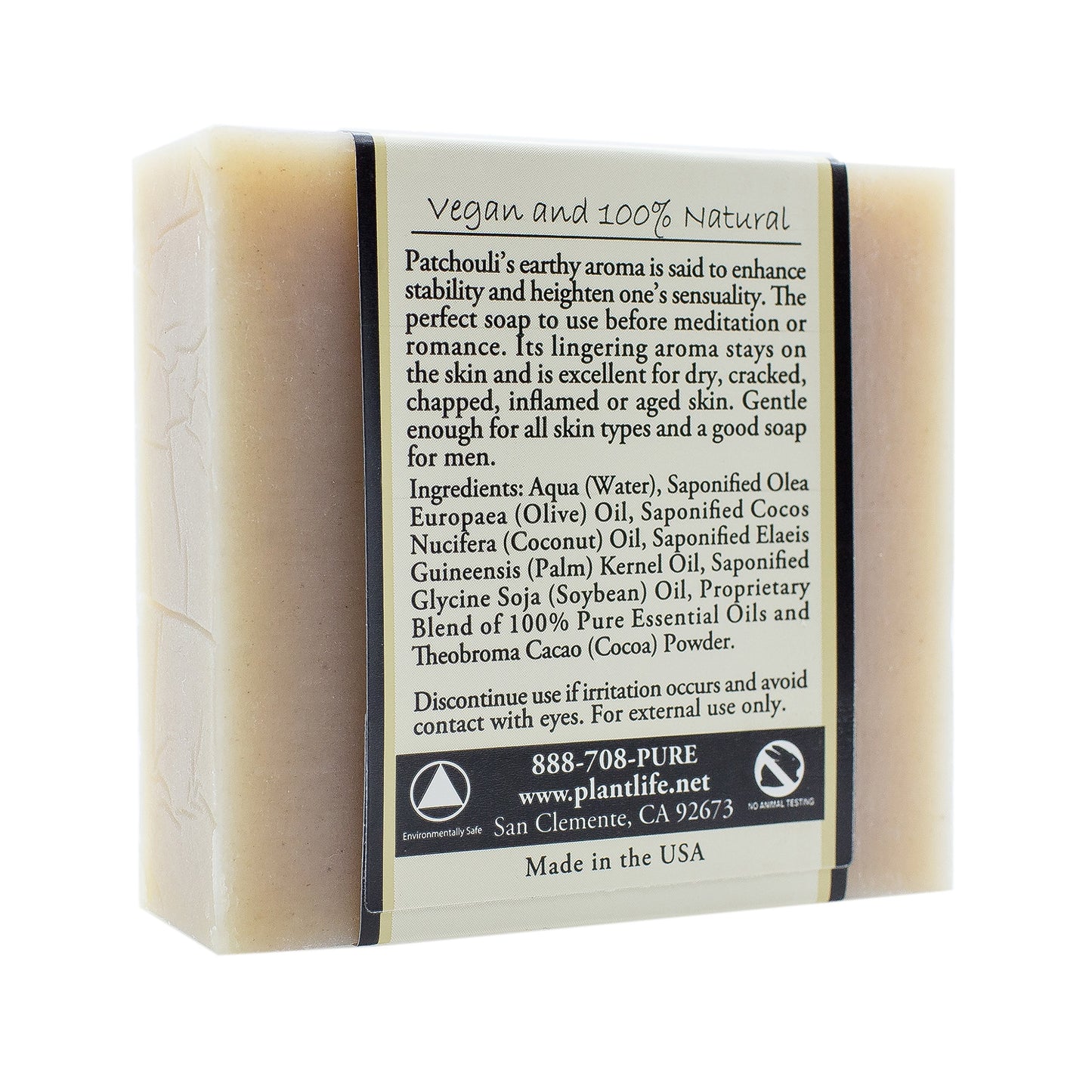 Plantlife Patchouli Bar Soap - Moisturizing and Soothing Soap for Your Skin - Hand Crafted Using Plant-Based Ingredients - Made in California 4oz Bar