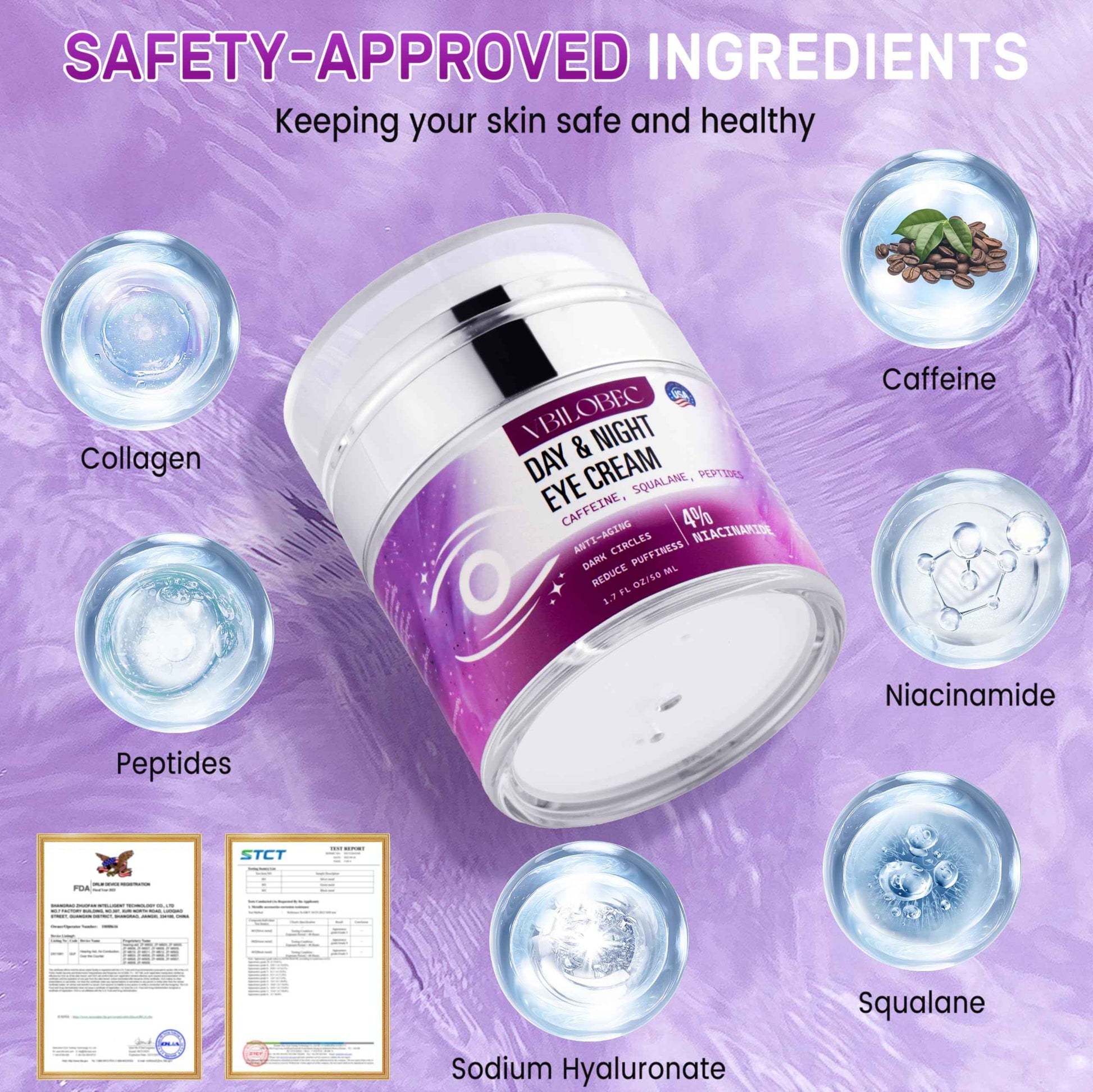 Vbilobec 2025 Latest Caffeine Eye Cream:[30+ SGS Certified] [Used by Over 1M Fans] Anti-aging Eye Cream to eliminate dark circles, puffiness, and fine lines.1.7 fl oz, for Women& Men,3PC