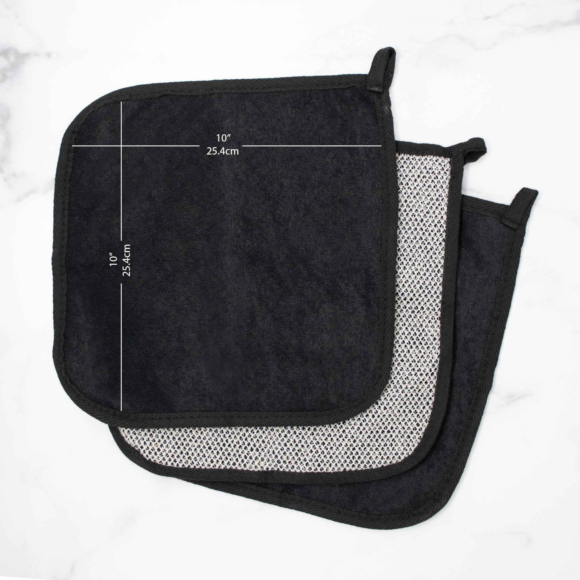 The Rustic Man Terry Wash Cloths for Face and Body, Dual-Sided Cleansing and Exfoliating Washcloths, Machine Wash, Black, 3 Count
