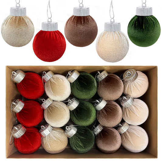 15Pcs Christmas Velvet Balls Ornaments Christmas Tree Ornaments - Christmas Decorations - 2.36" Multicolor Shatterproof Xmas Baubles Hanging Ornaments for Christmas Holiday Home Tree Decor Present