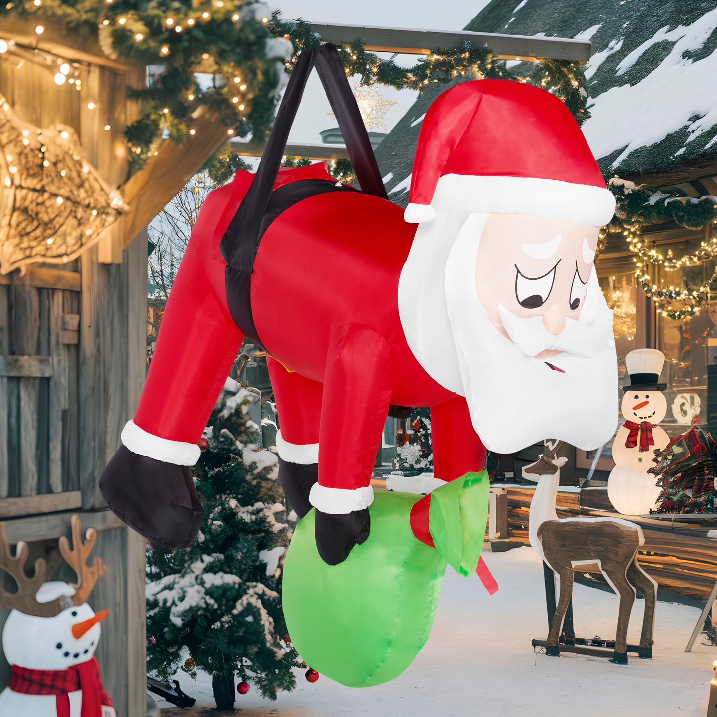 Joiedomi 4 FT Long Christmas Inflatables Santa Hanging On A Tree, Outdoor Christmas Decorations with Build-in LEDs, Blow Up Inflatables for Christmas Party Outdoor Yard Garden Lawn Winter Decorations