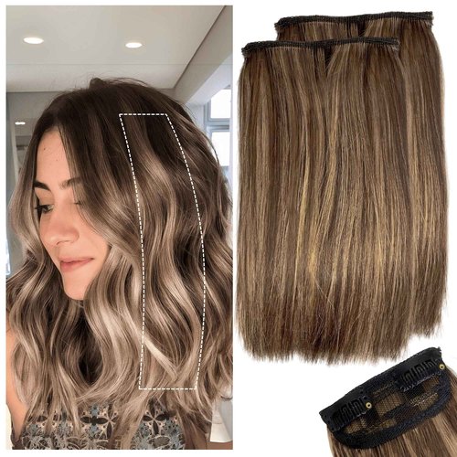 2 Pcs Short Hair Extensions, Clip in Extensions Human Hair for Women Adding Volume 10 Inch Medium Brown and Honey Blonde